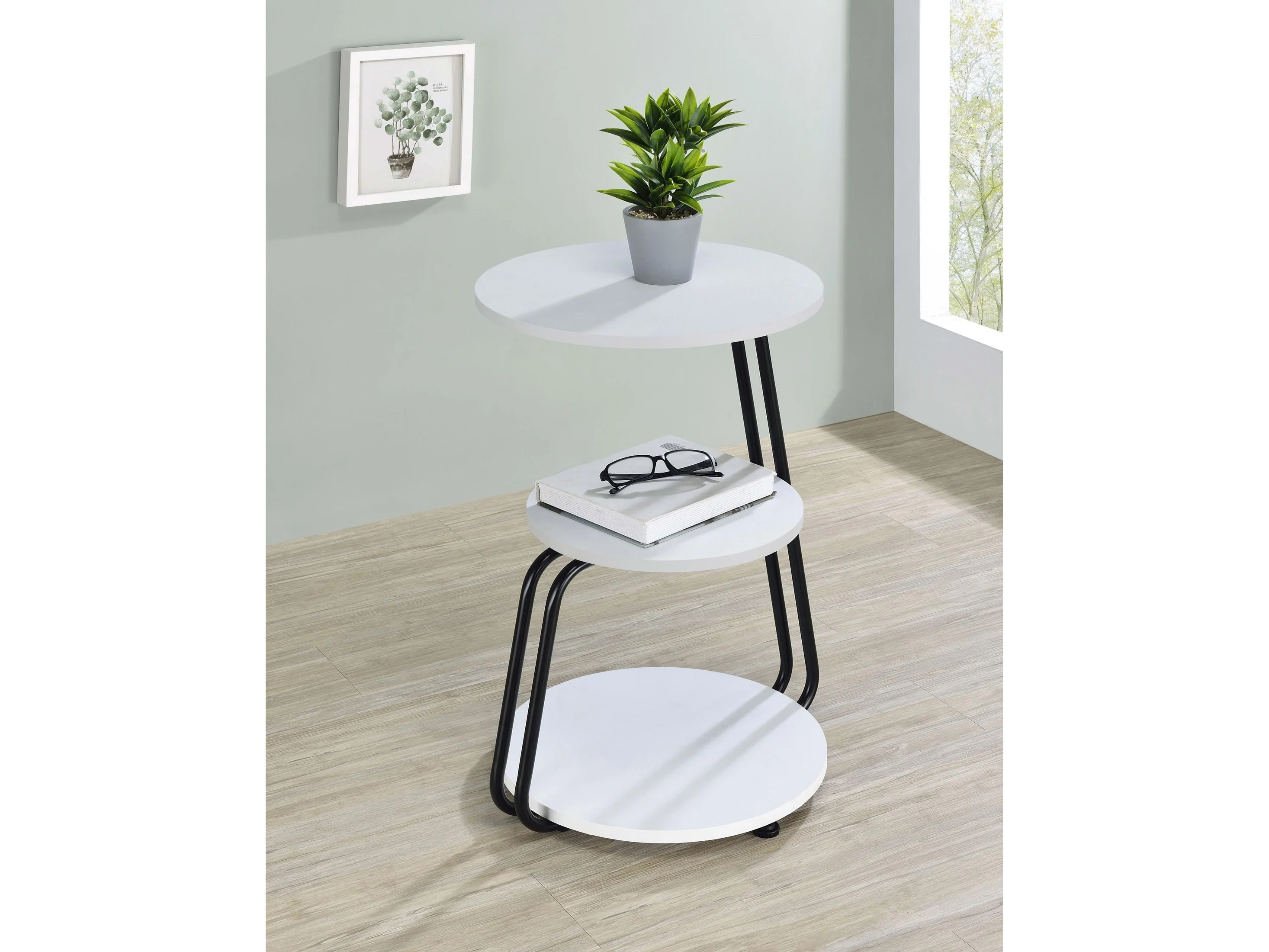 Hilly White and Black 3-tier Round Accent Side Table
