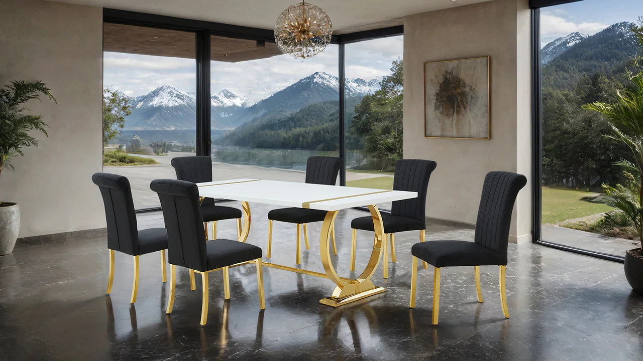 Holbaek Gold/Black 7 Pc. Dining Table Set - Image 2