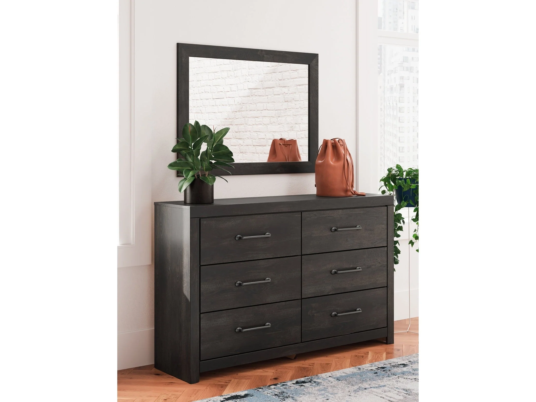 Hollivern Dark Gray Dresser & Mirror (Online Special Price)