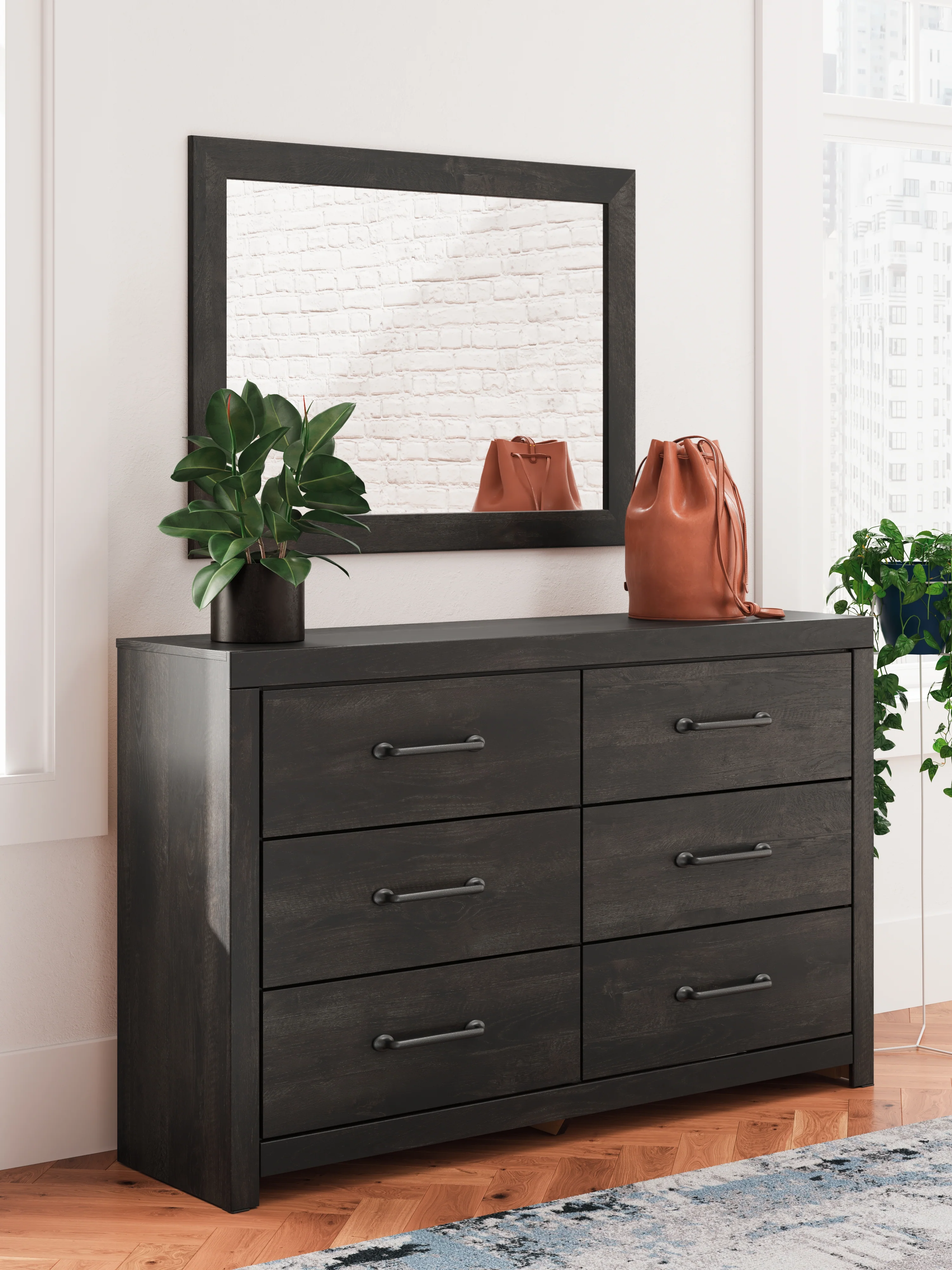 Hollivern Dark Gray Queen Panel Bed, Dresser and Mirror - Image 18