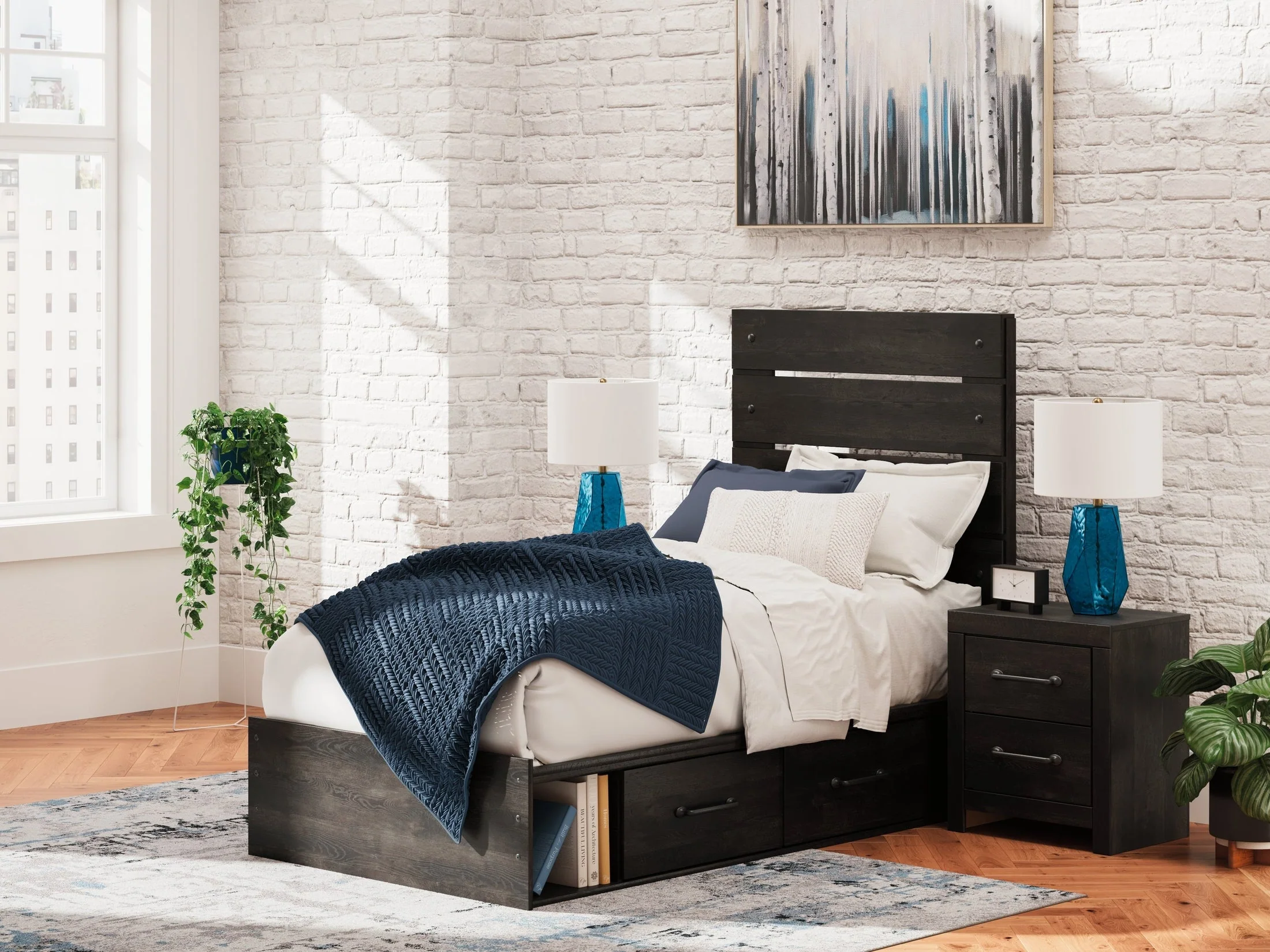 Hollivern Dark Gray Twin Panel Youth Bed w/Storage (Online Special Price)