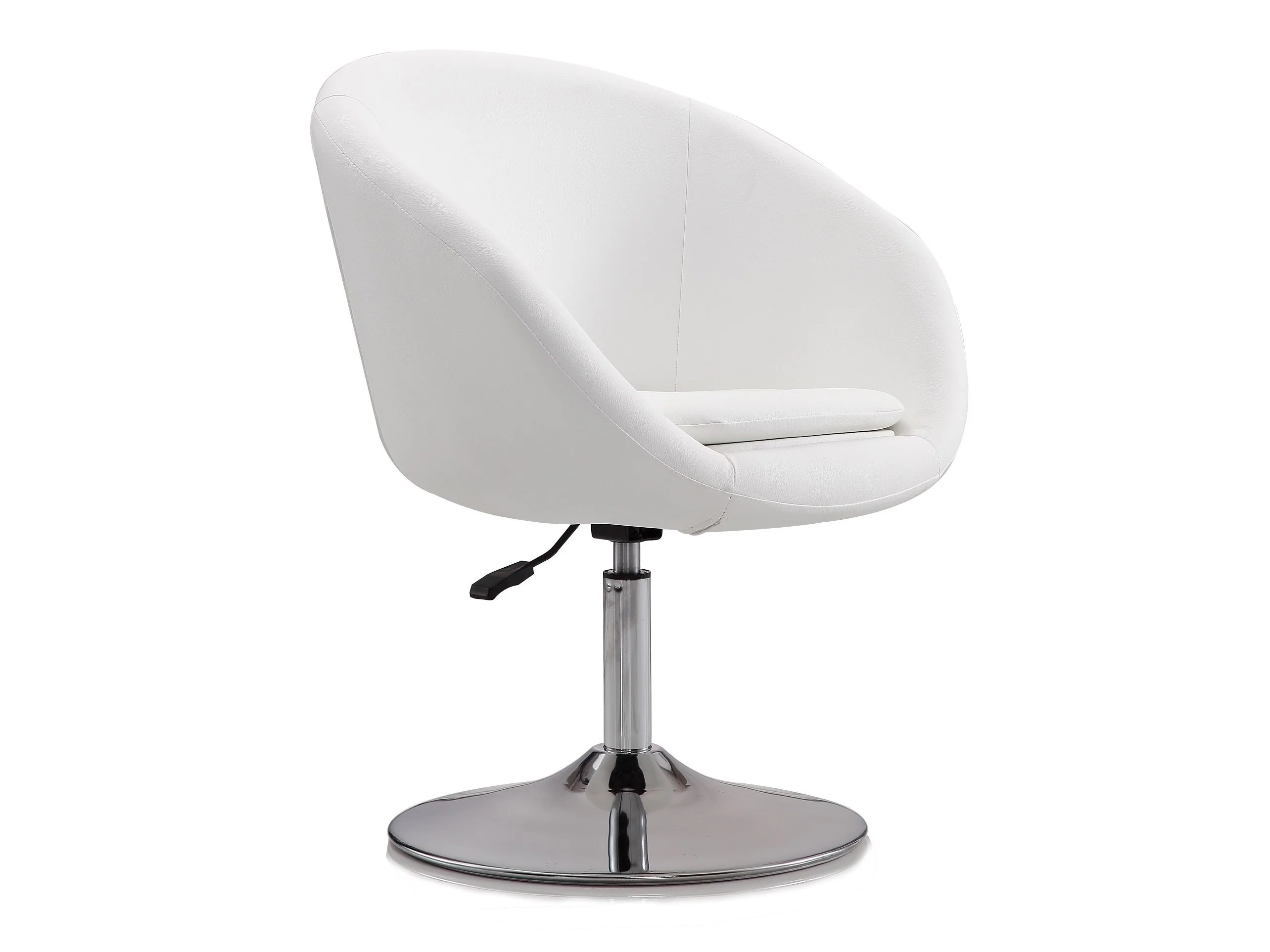 Hopper Swivel Adjustable Height Faux Leather Chair in White and Polished Chrome