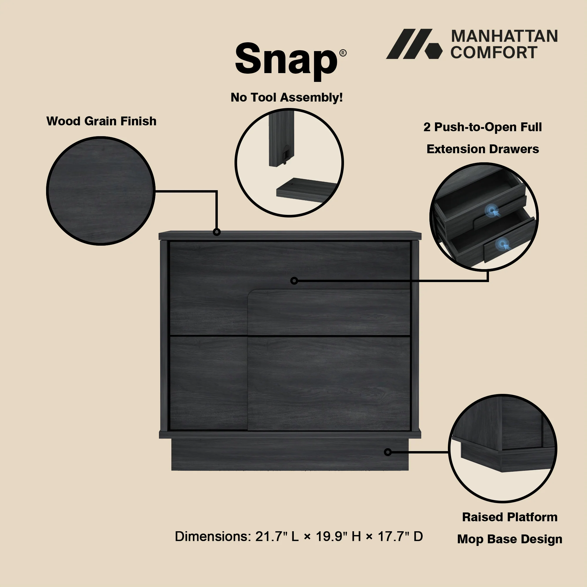Horizon Nightstand in Charcoal Grey - Image 4