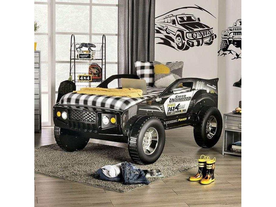 Speed Jump Black Off-Road Twin Car Bed w/ LED Headlights - Image 2