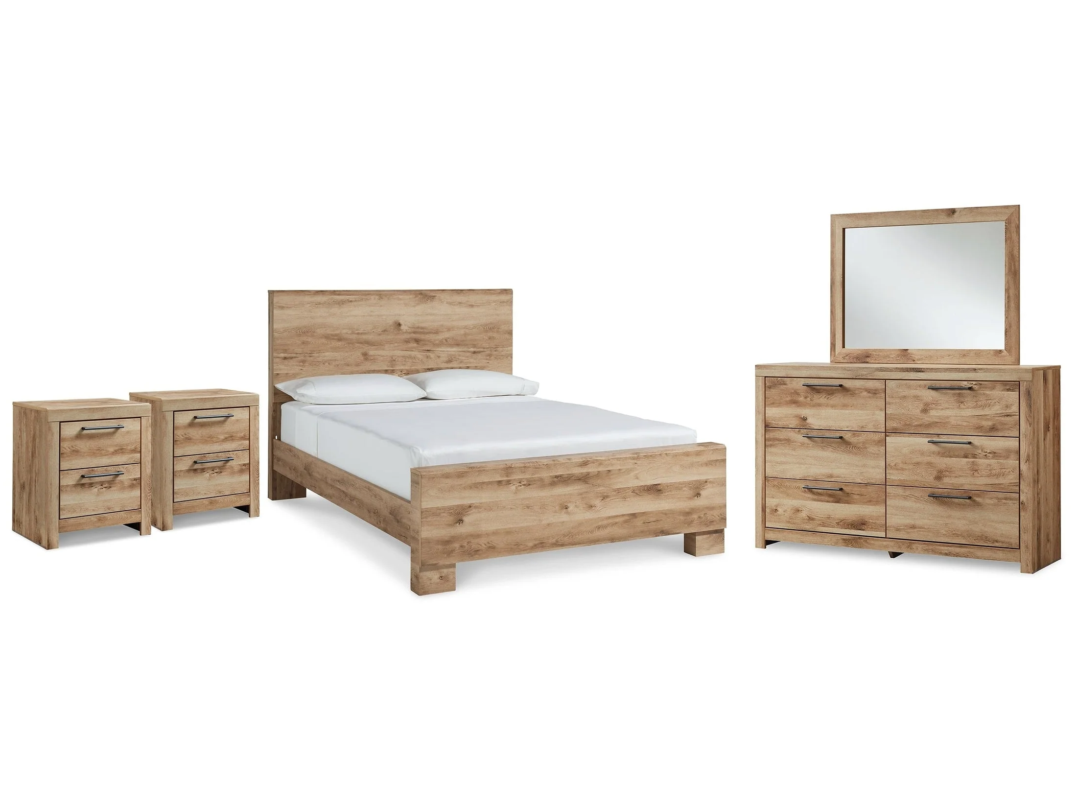 Hyanna Tan Brown Queen Panel Bedroom Set with Dresser, Mirror and 1 Nightstand (Online Special Price)