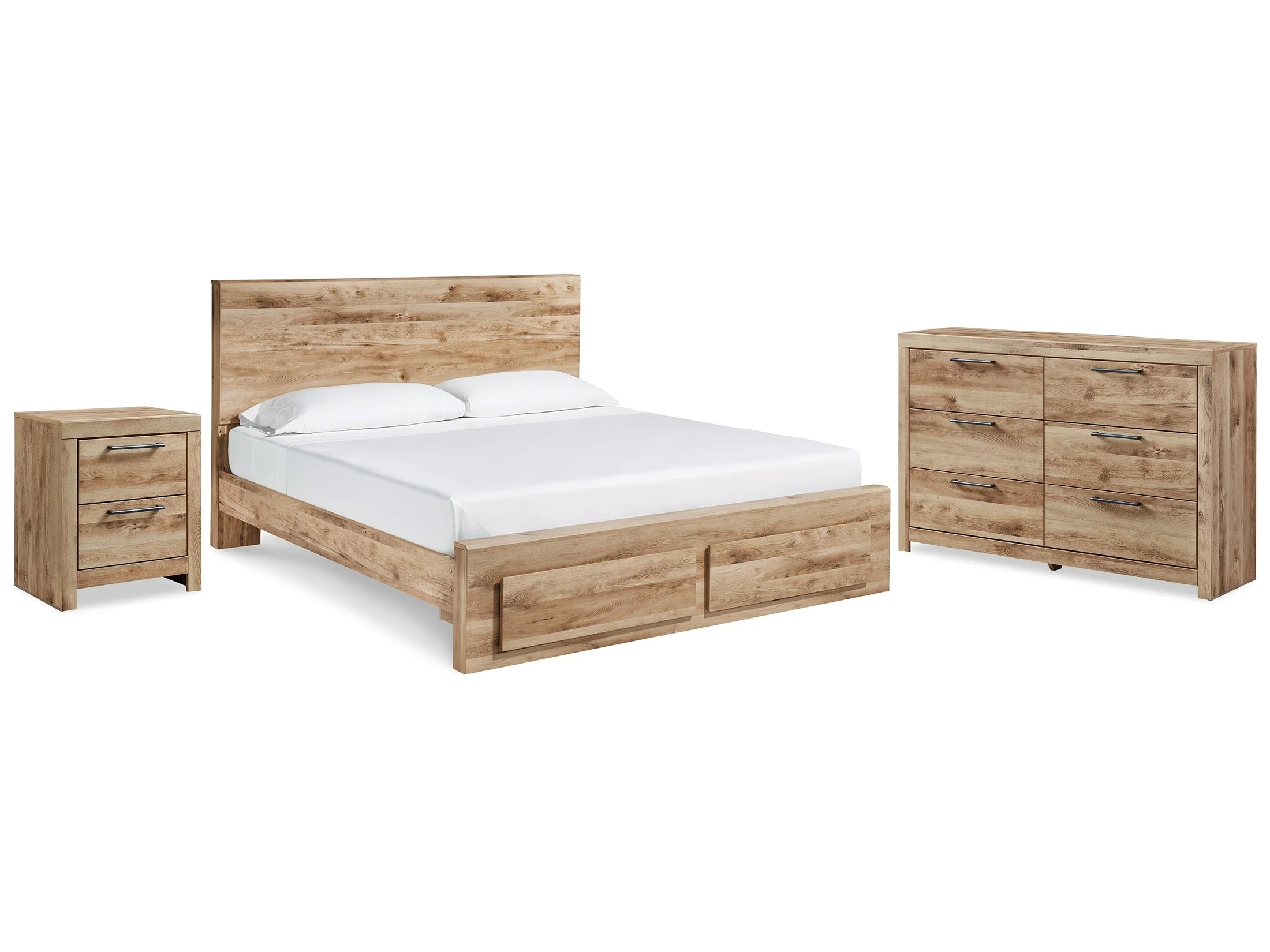 Hyanna Tan Brown Queen Panel Storage Bed, Dresser and Nightstand