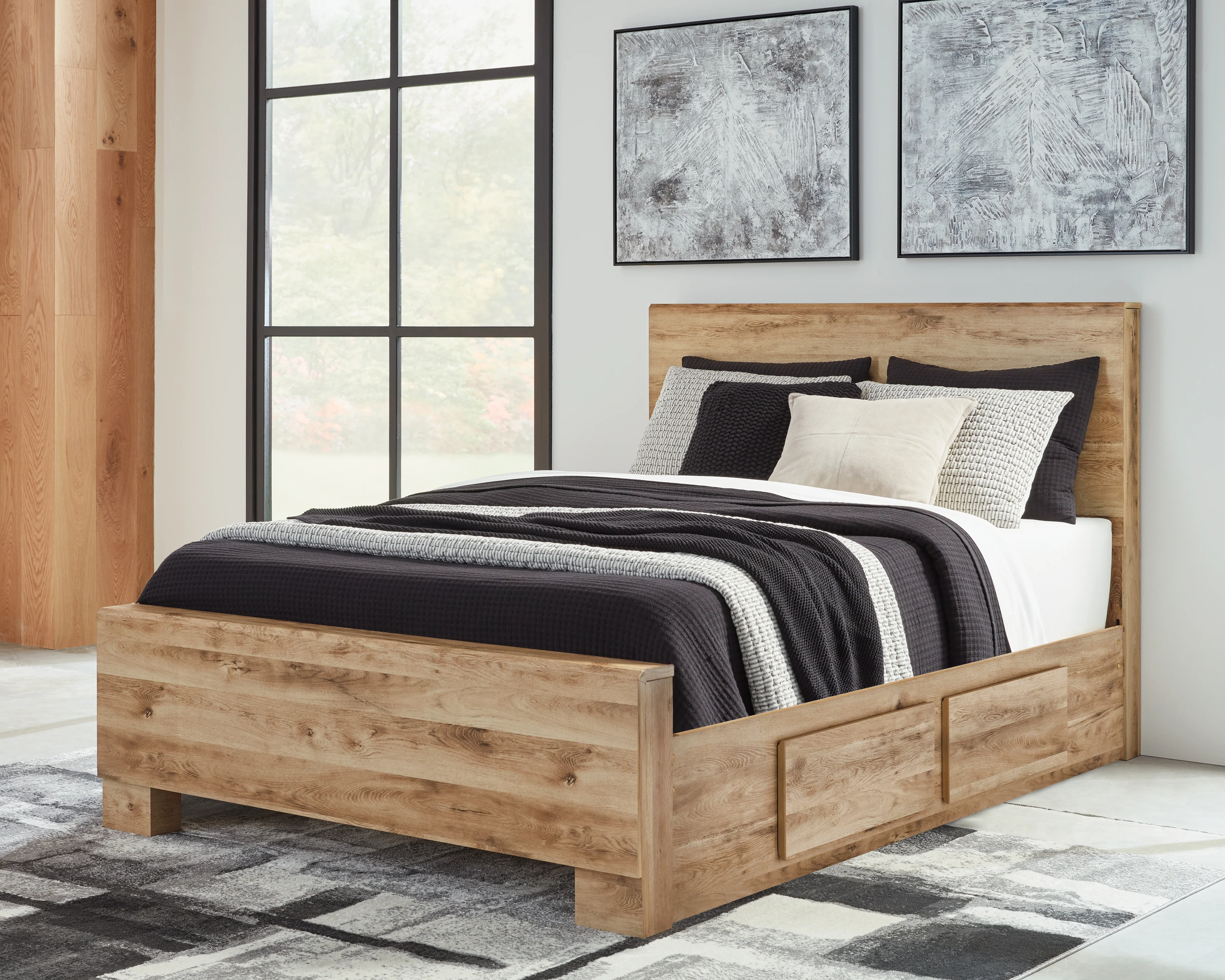 Hyanna Tan Brown Twin Panel Bedroom Set with 2 Side Storage, Dresser and Mirror - Image 10