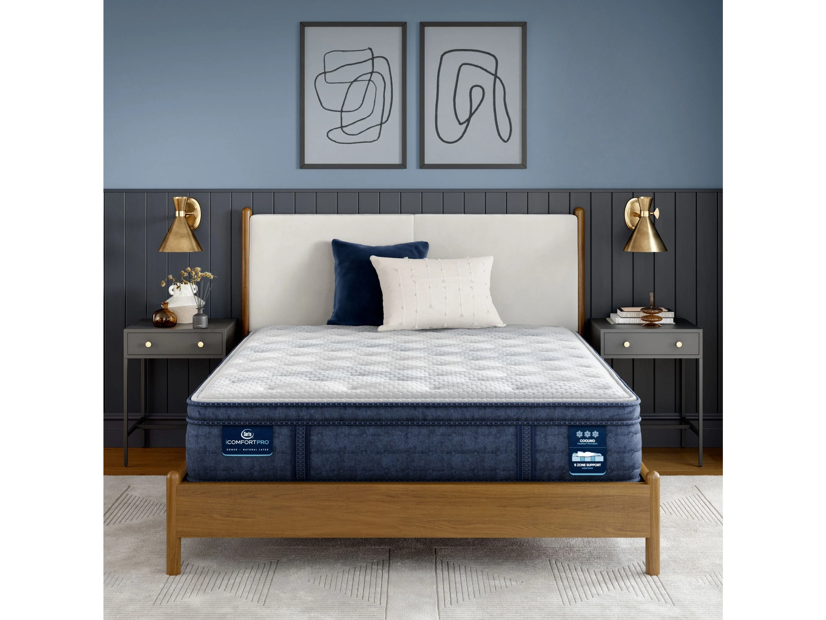 iComfortPro Dartmouth 15" Dark Blue/White Latex Foam Queen Plush Pillow Top Mattress