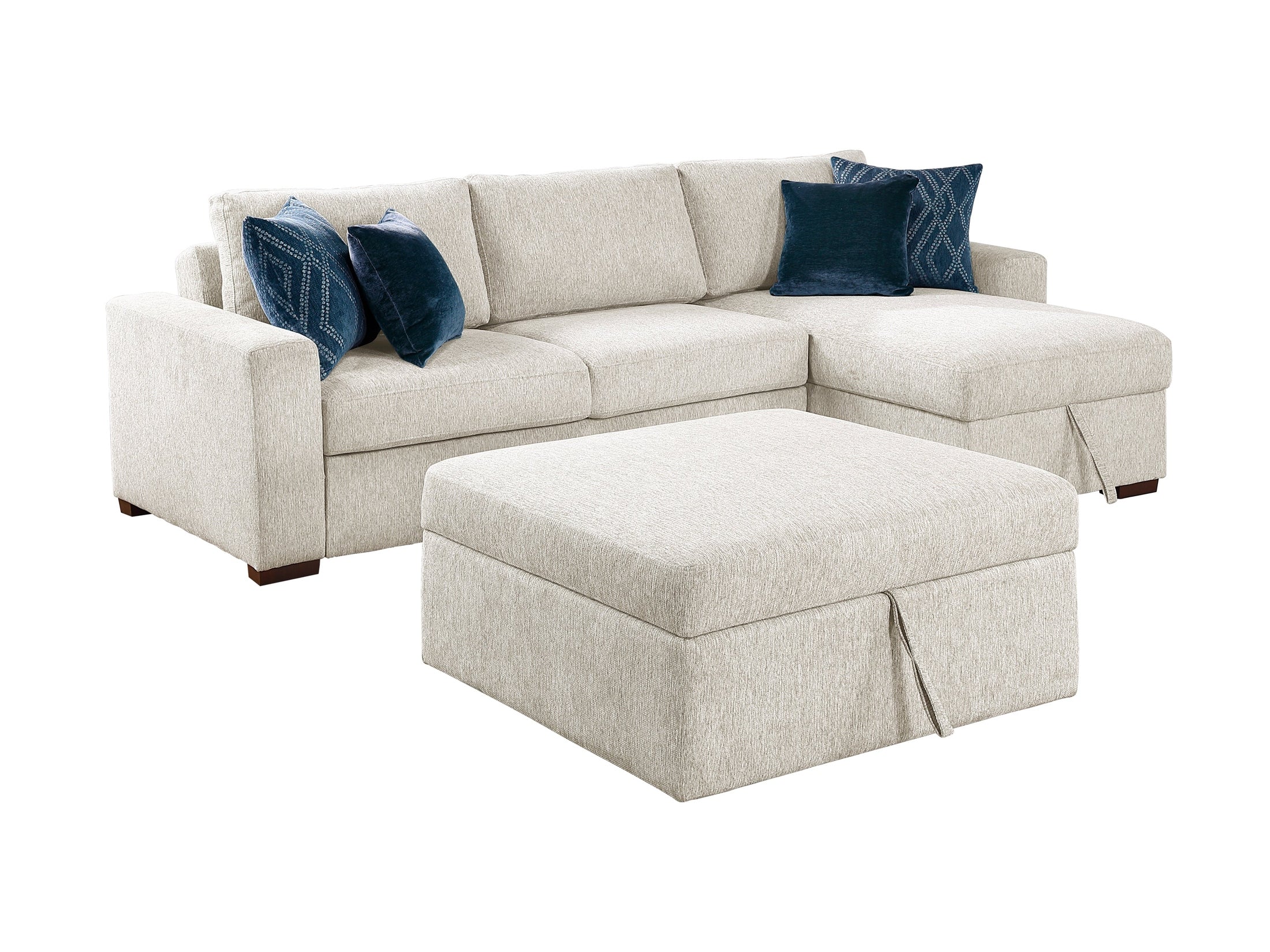 Isla Beige 3-Piece Sectional w/ Reversible Chaise and Ottoman
