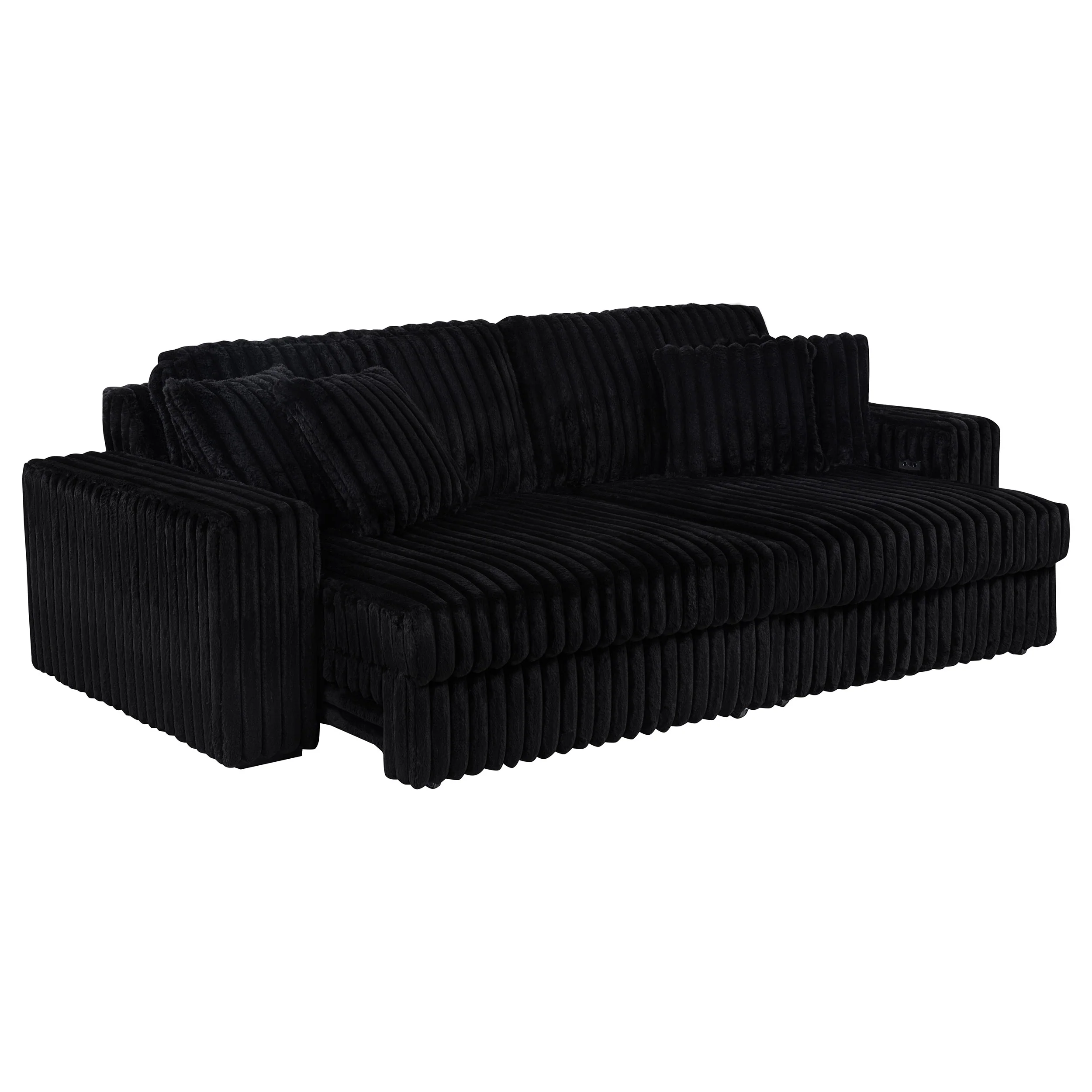 Jacana Black Corduroy Upholstered Dual Power Chaise Sofa - Image 3