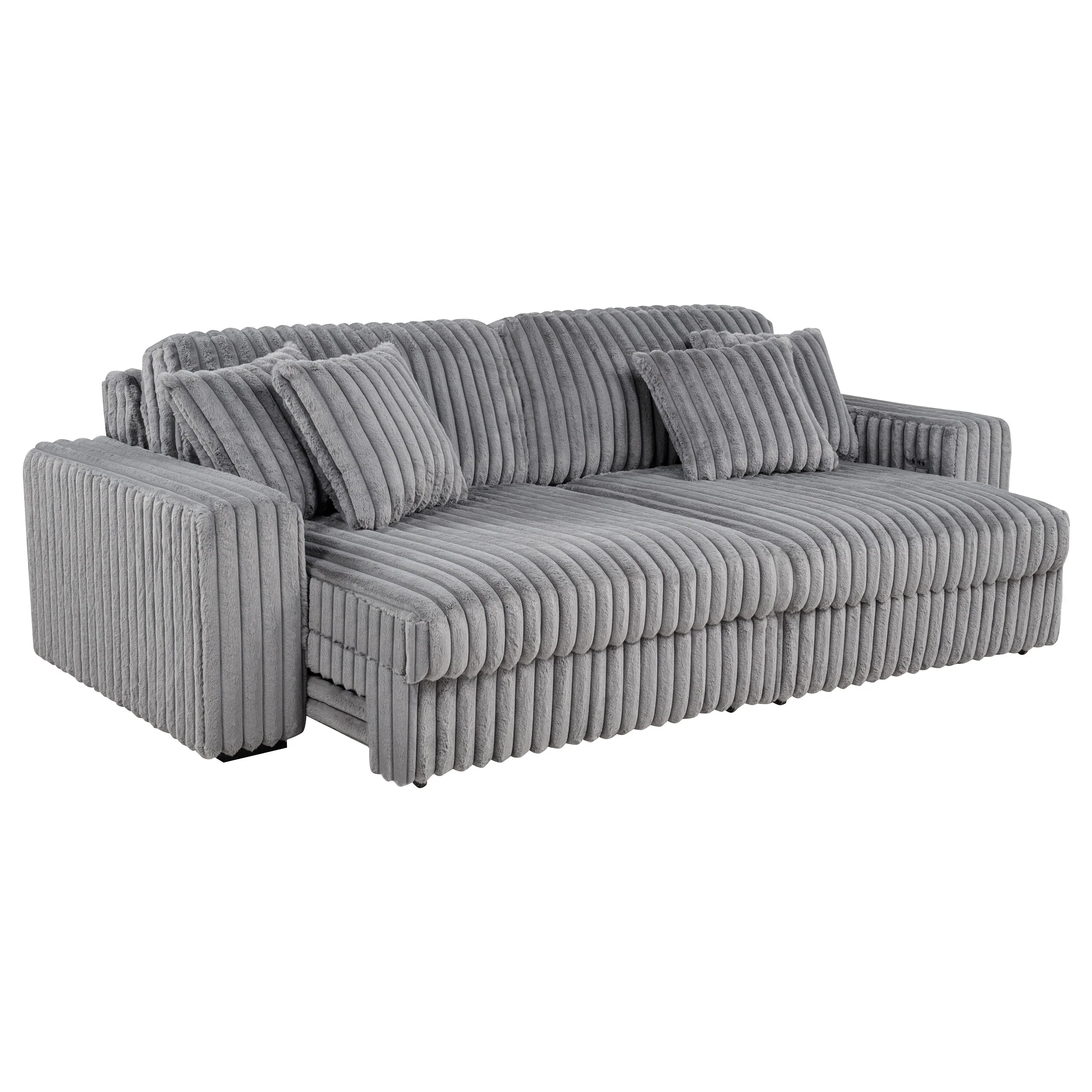Jacana Grey Corduroy Upholstered Dual Power Chaise Sofa - Image 3