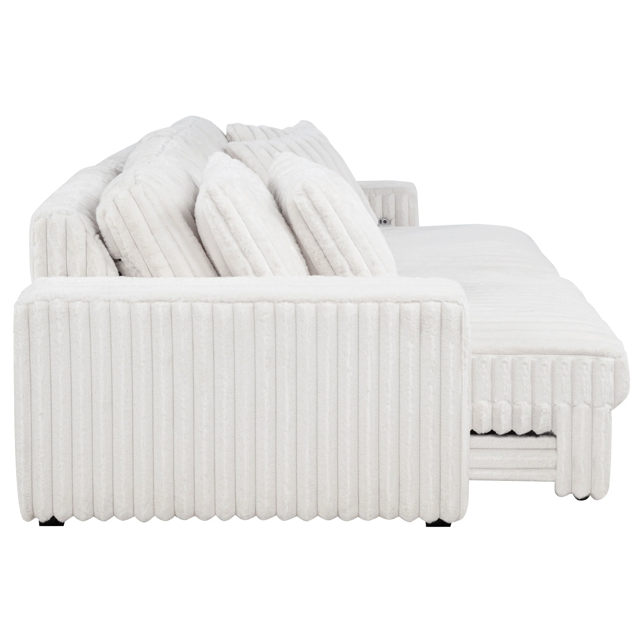 Jacana Ivory Corduroy Upholstered Dual Power Chaise Sofa - Image 10