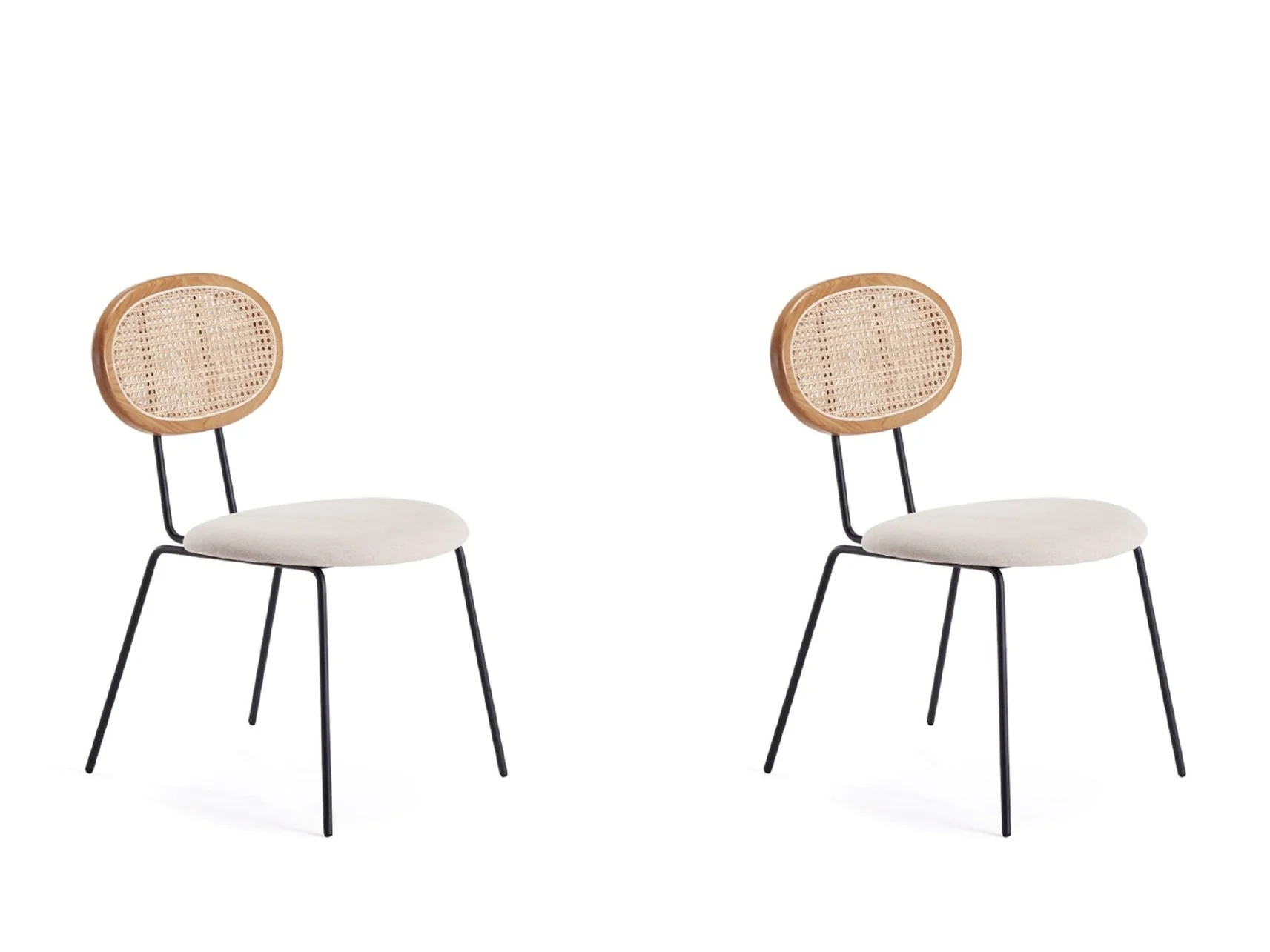 Jardin Dining Chair in Nature Cane and Oatmeal Upholstered Seating (set of 2)