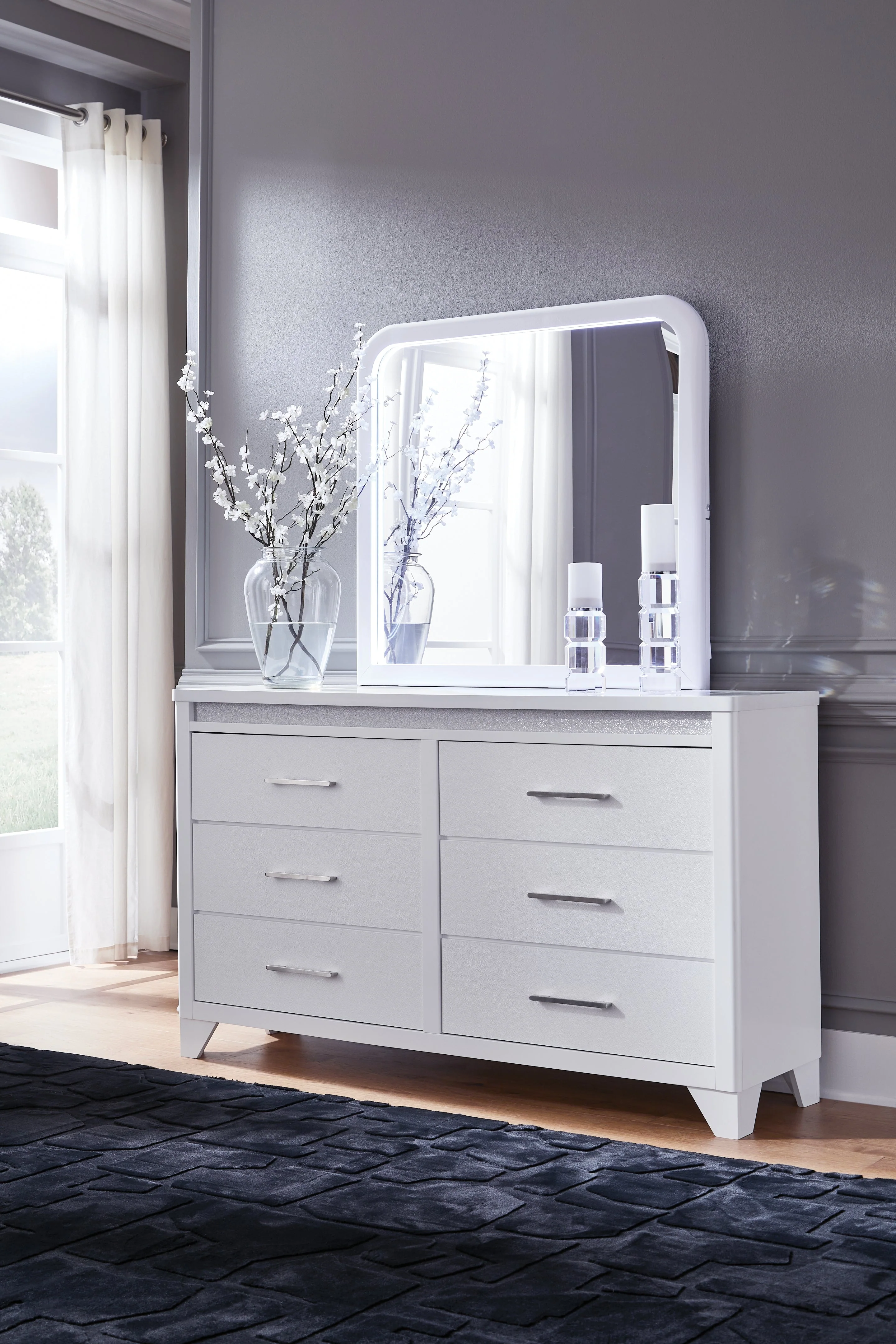 Jarlee White King Panel Bedroom Set with Dresser, Mirror and Nightstand (Online Special Price) - Image 12