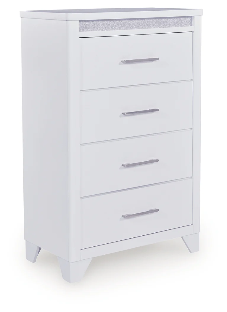 Jarlee White Queen Upholstered Panel Bed, Dresser, Mirror, Chest and 2 Nightstands - Image 4