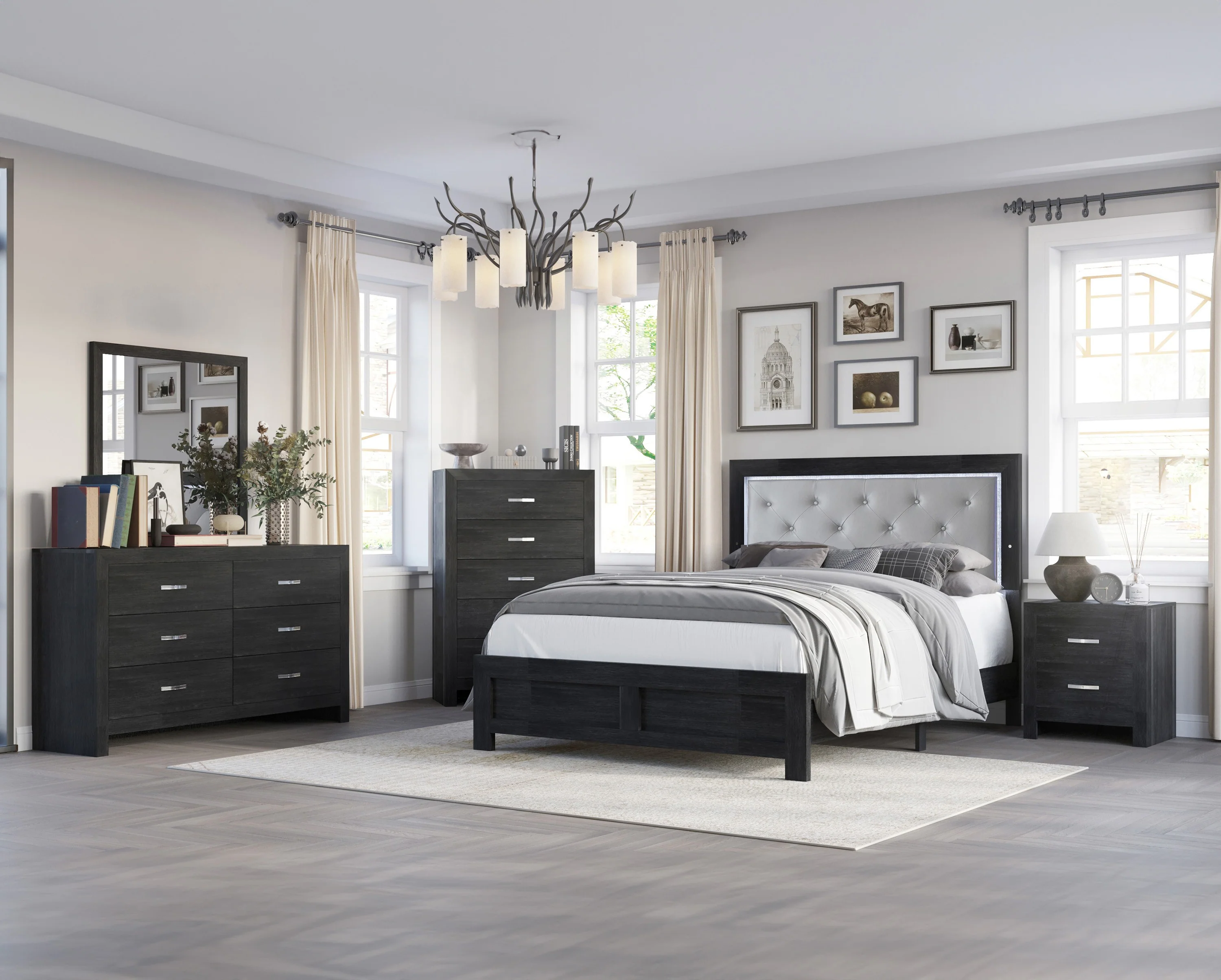 Jaylen Black Upholstered Panel Bedroom Set - Image 8