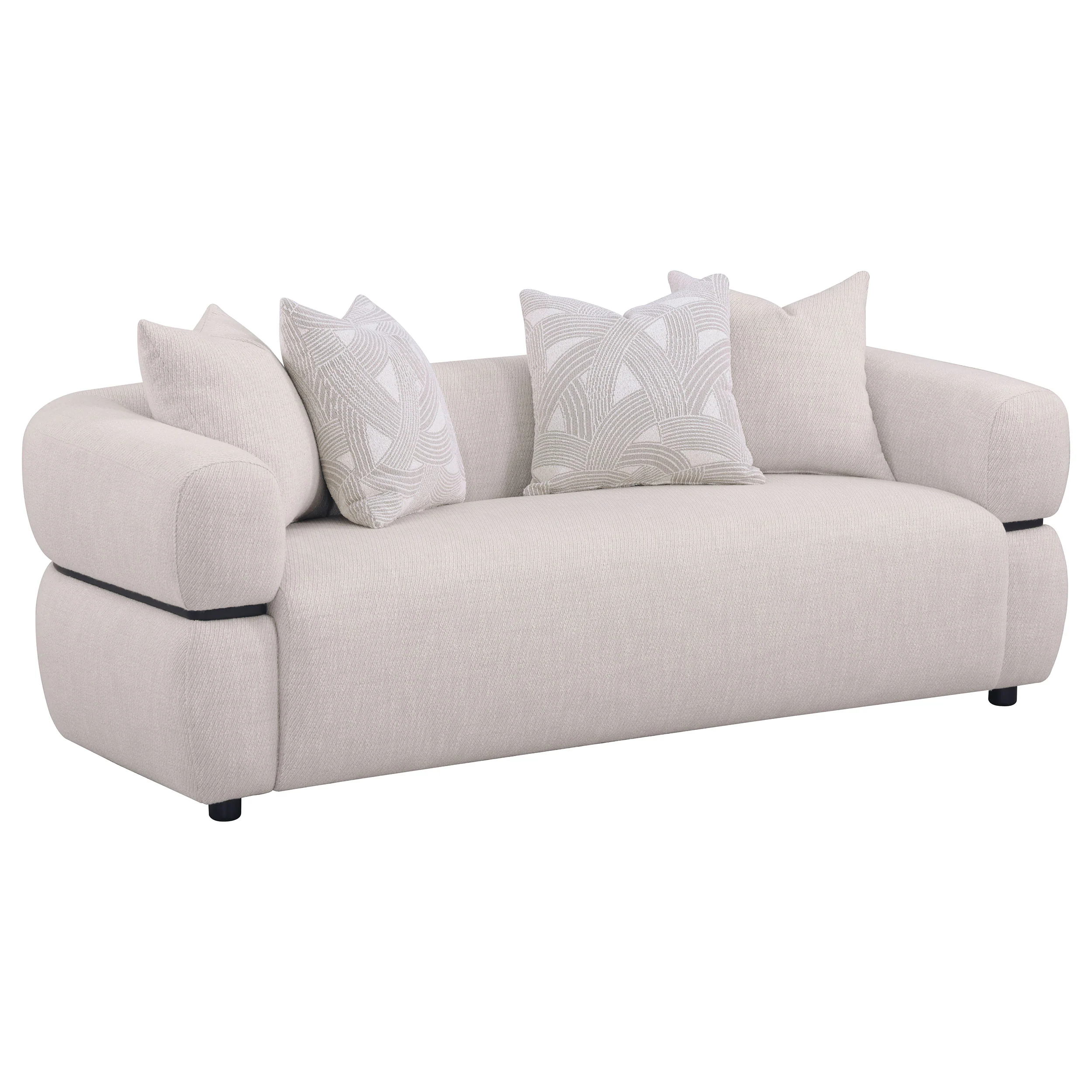 Jeanette Beige 2-piece Fabric Upholstered Round Arm Sofa Set - Image 2