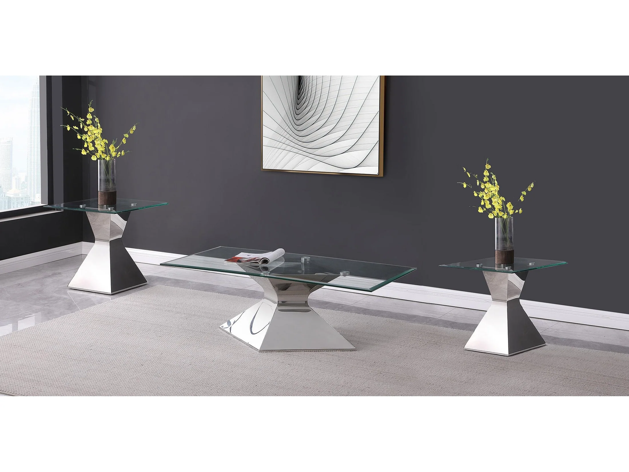 Jenny Chrome 3-piece Rectangular Coffee and End Table Set