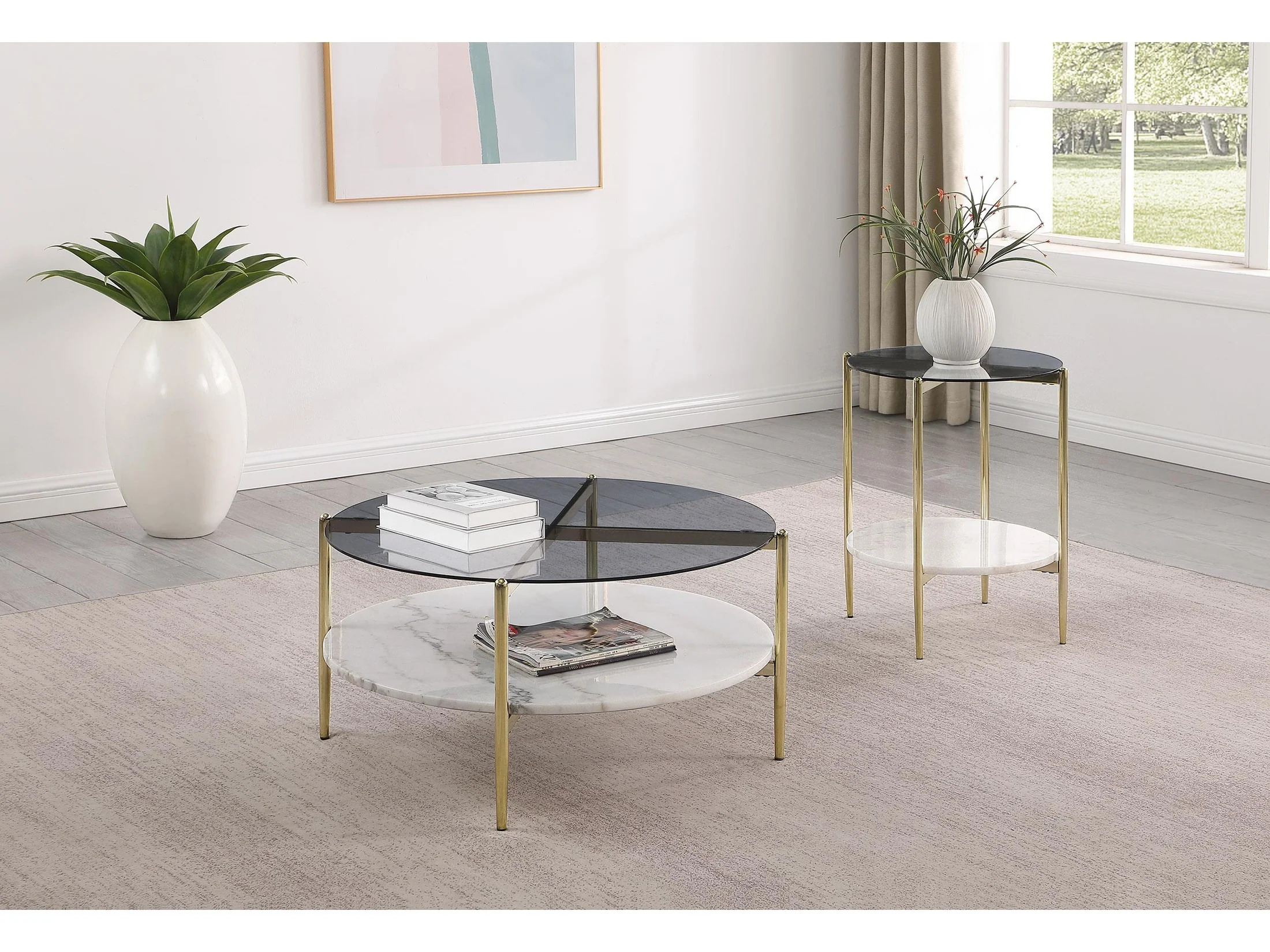 Jonelle Gold 2-piece Round Coffee and End Table Set