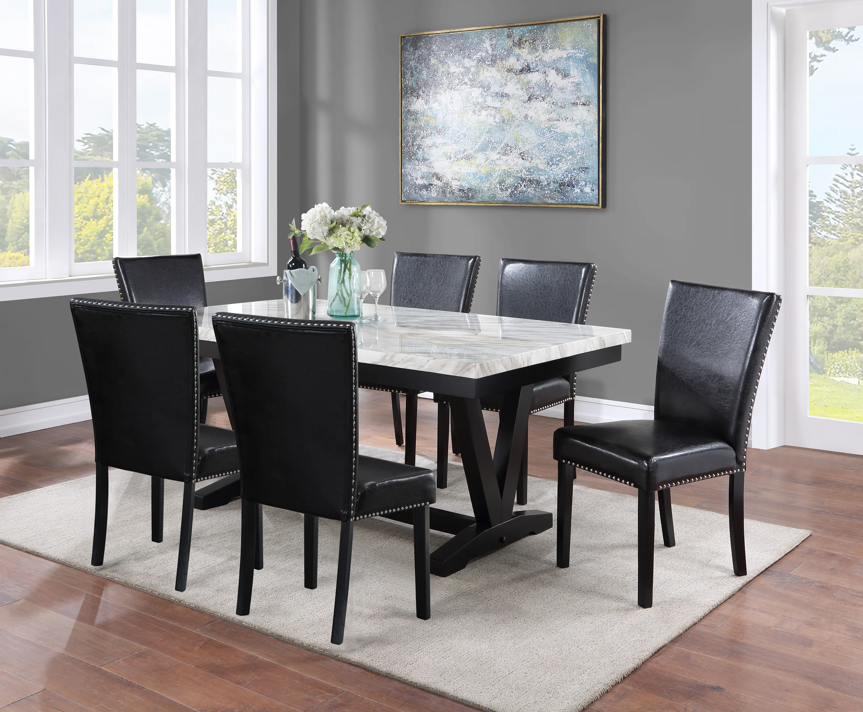 Tanner Black/White Faux Marble Top Dining Set - Image 4