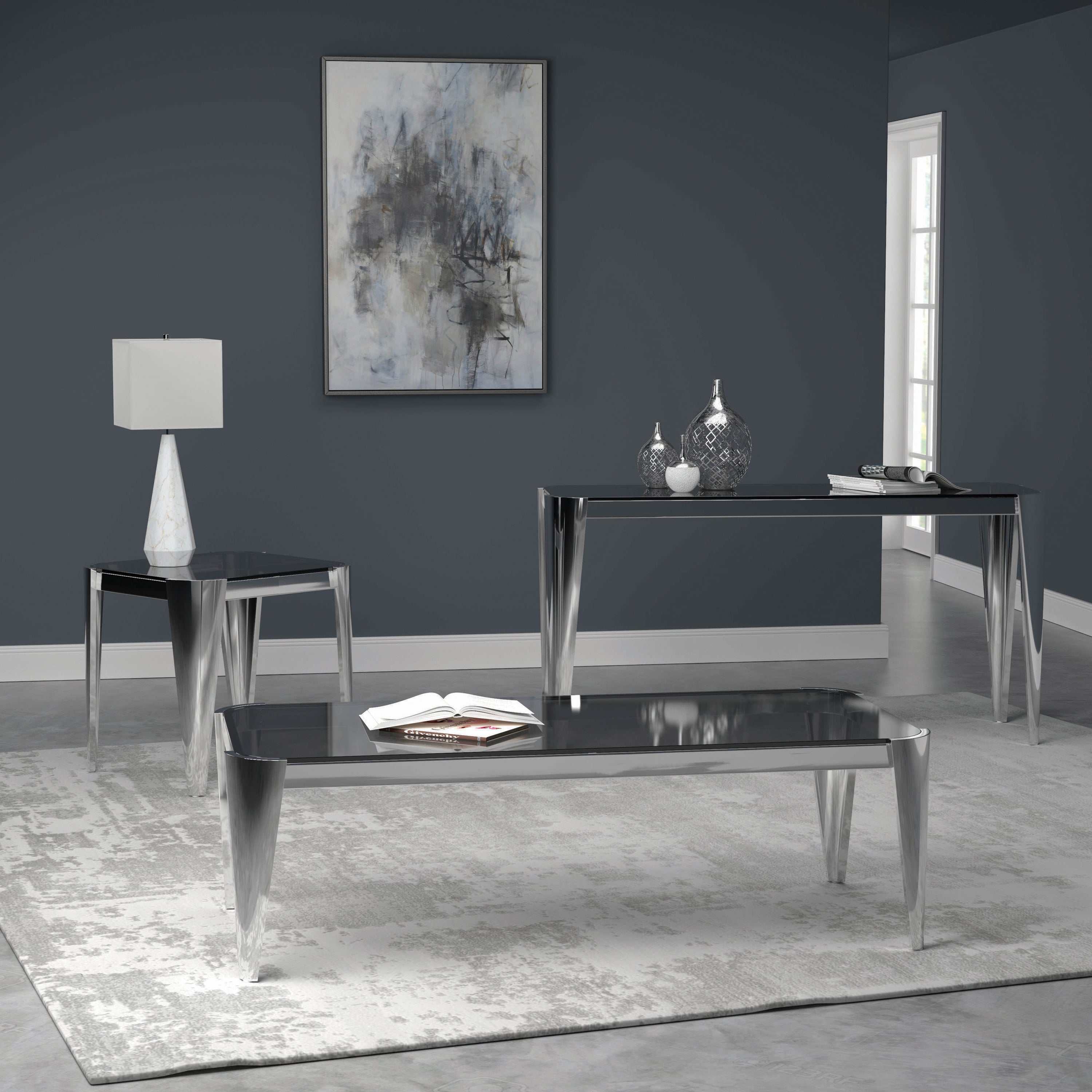 Kaleem Silver & Grey Glass Top End Table - Image 5