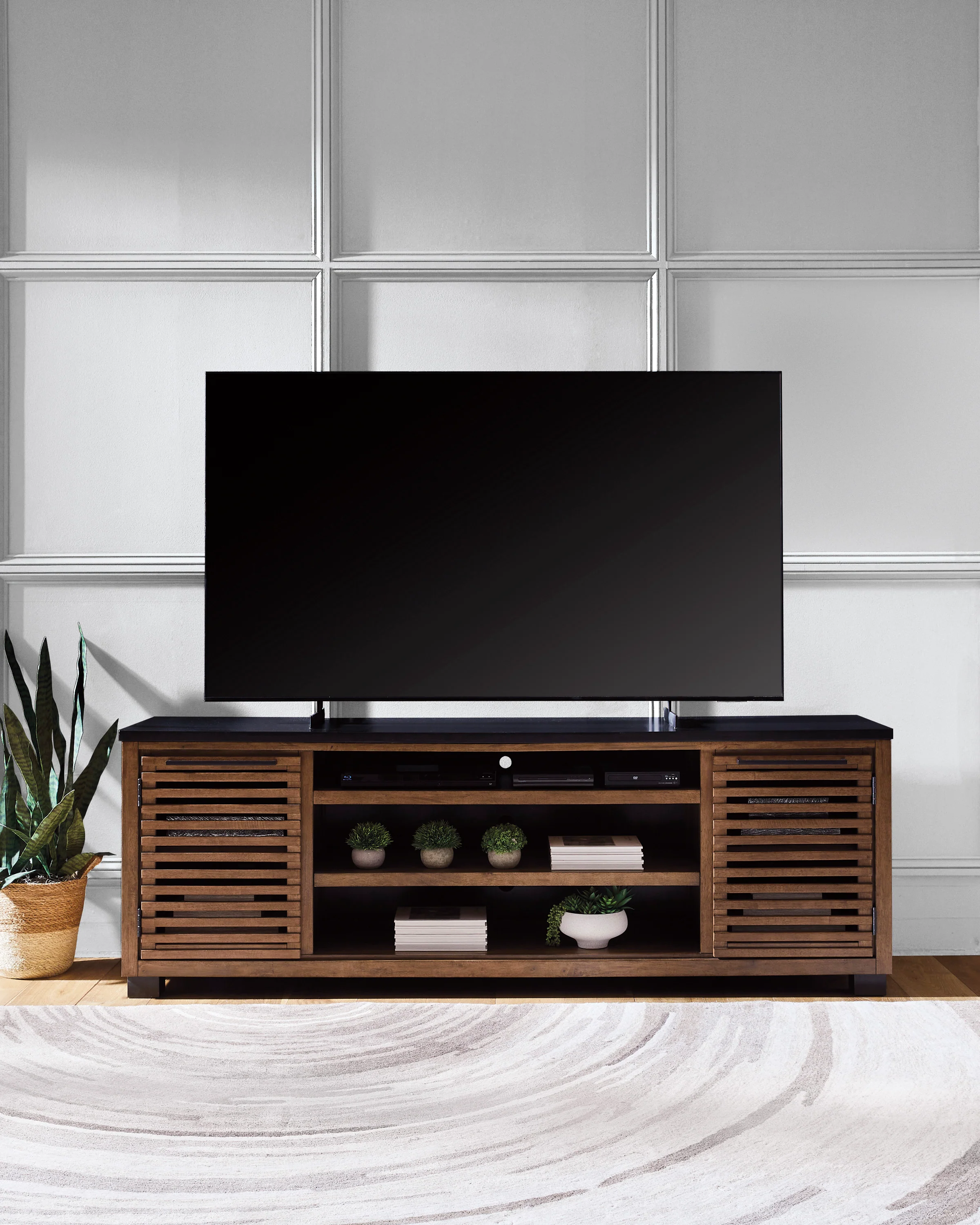 Kallari Warm Brown/Black XL TV Stand w/Fireplace Option - Image 10