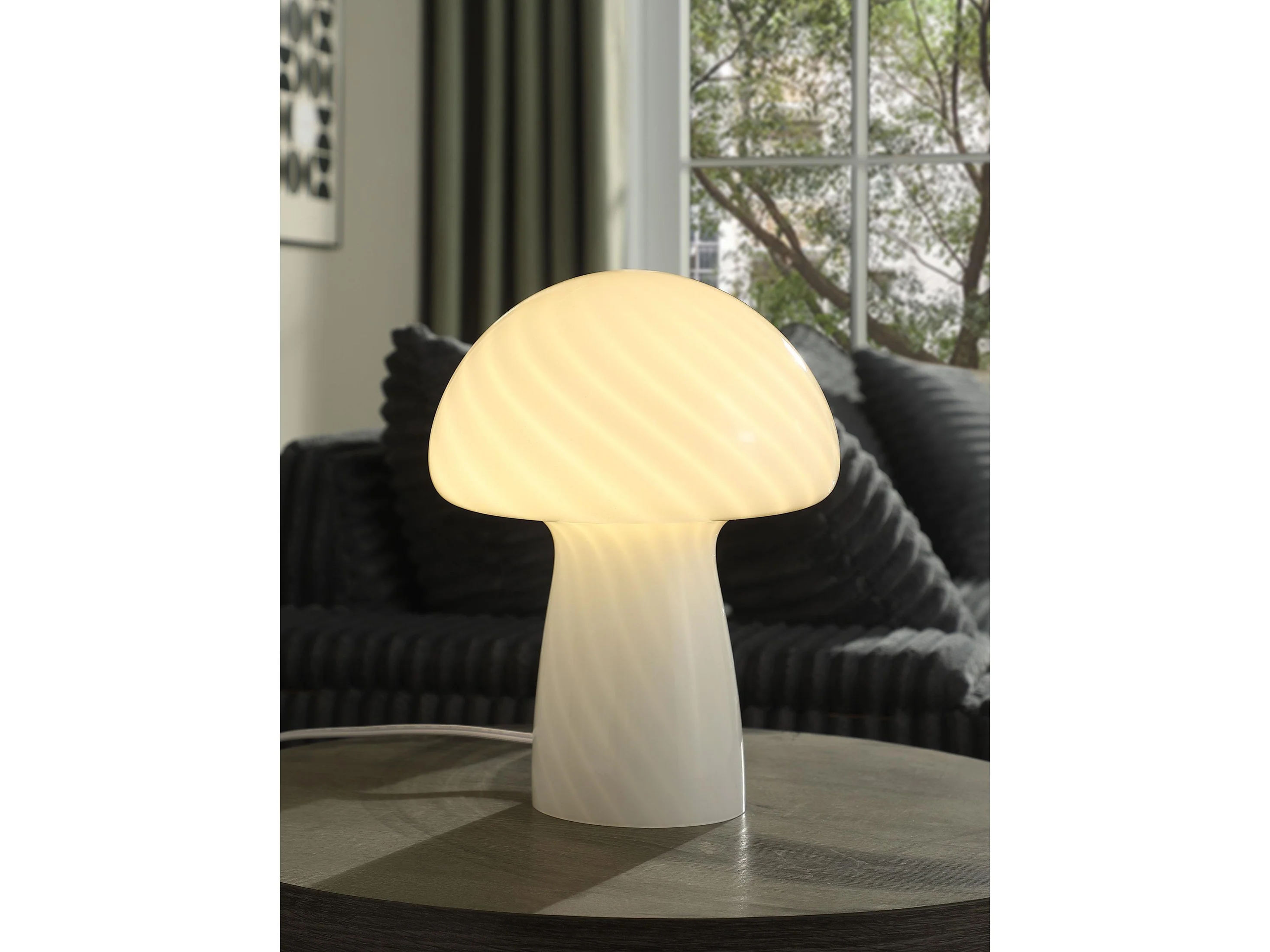 Kanaby White Mushroom Shaped Glass Bedside Table Lamp