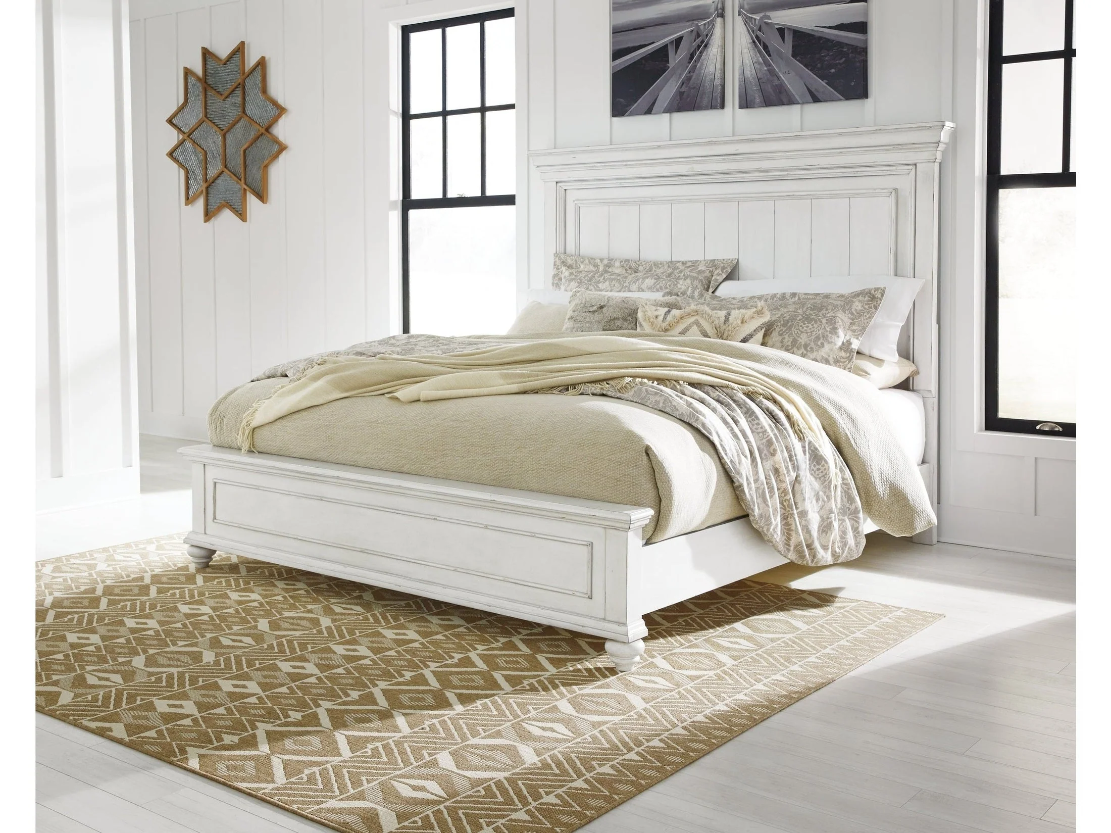 Kanwyn Whitewash King Panel Bed (Online Special Price)