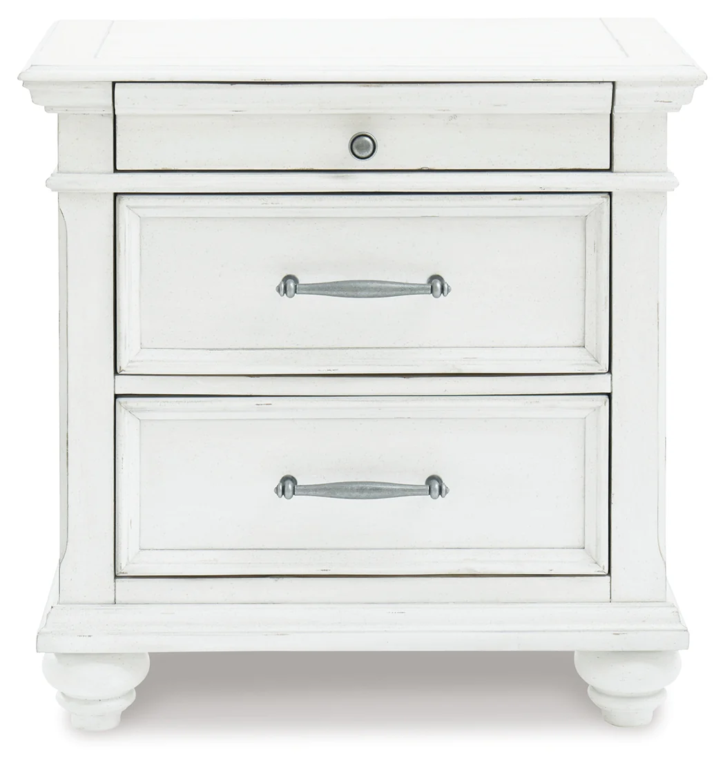 Kanwyn Whitewash King Panel Bedroom Set with Dresser, Mirror and 2 Nightstands - Image 8