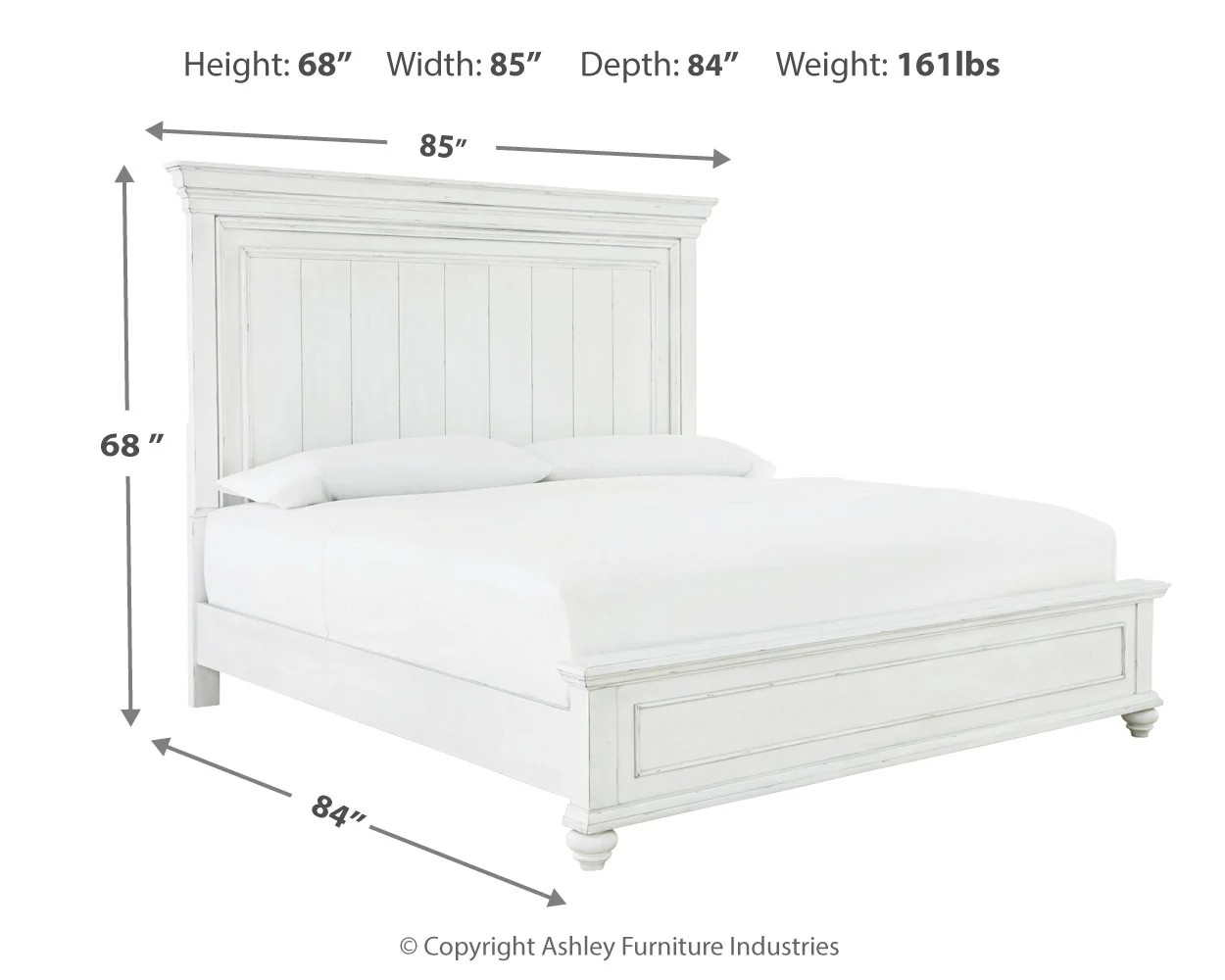 Kanwyn Whitewash King Panel Bedroom Set with Dresser, Mirror, Chest and 2 Nightstands - Image 16
