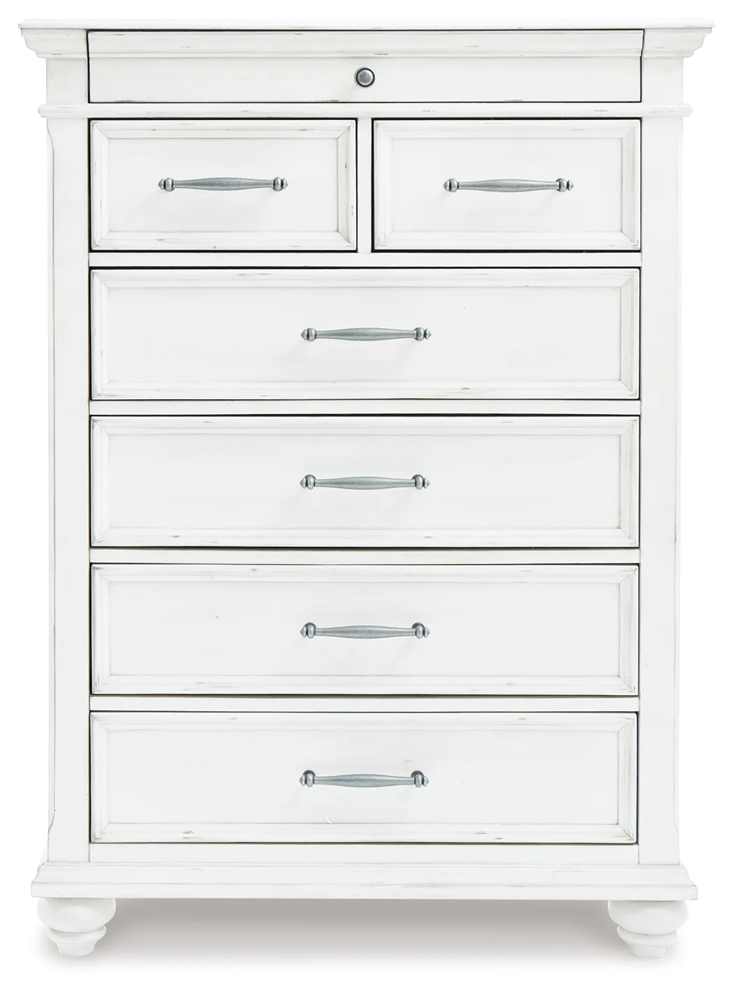 Kanwyn Whitewash King Panel Bedroom Set with Dresser, Mirror, Chest and 2 Nightstands - Image 6