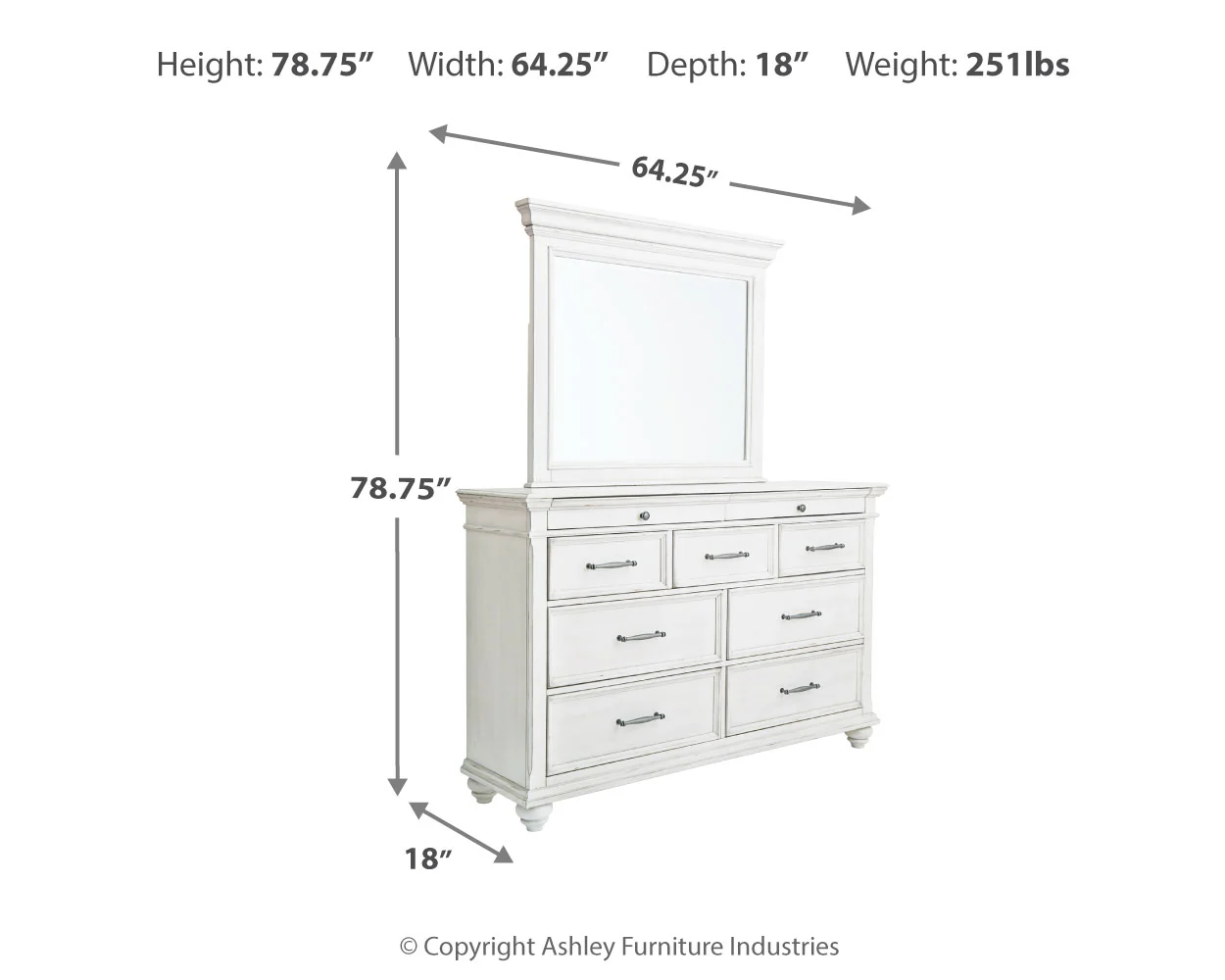 Kanwyn Whitewash Queen Bedroom Set with Mirrored Dresser - Image 2