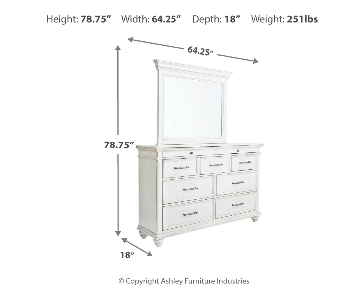 Kanwyn Whitewash Queen Panel Bed w/Dresser & Mirror (Online Special Price) - Image 5