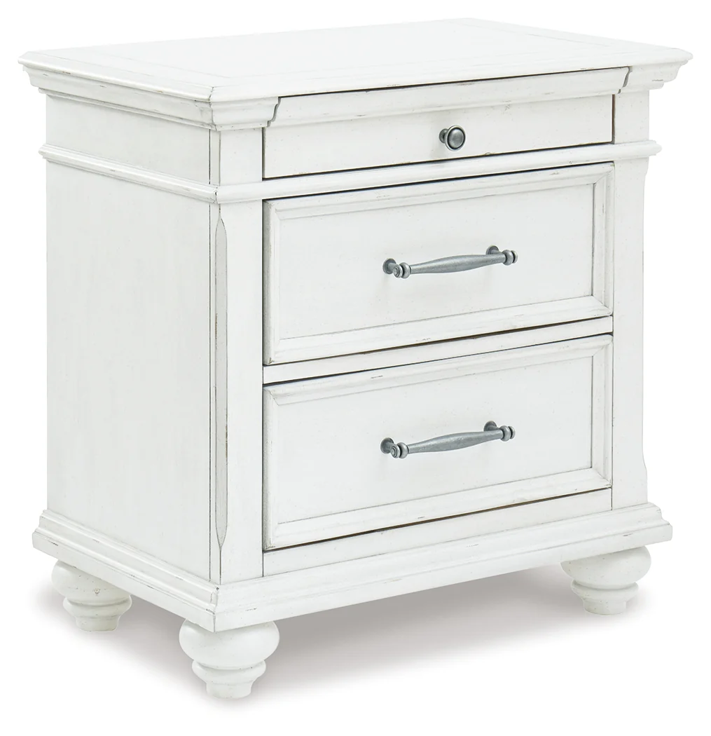 Kanwyn Whitewash Queen Panel Bedroom Set with Dresser, Mirror and 2 Nightstands - Image 8
