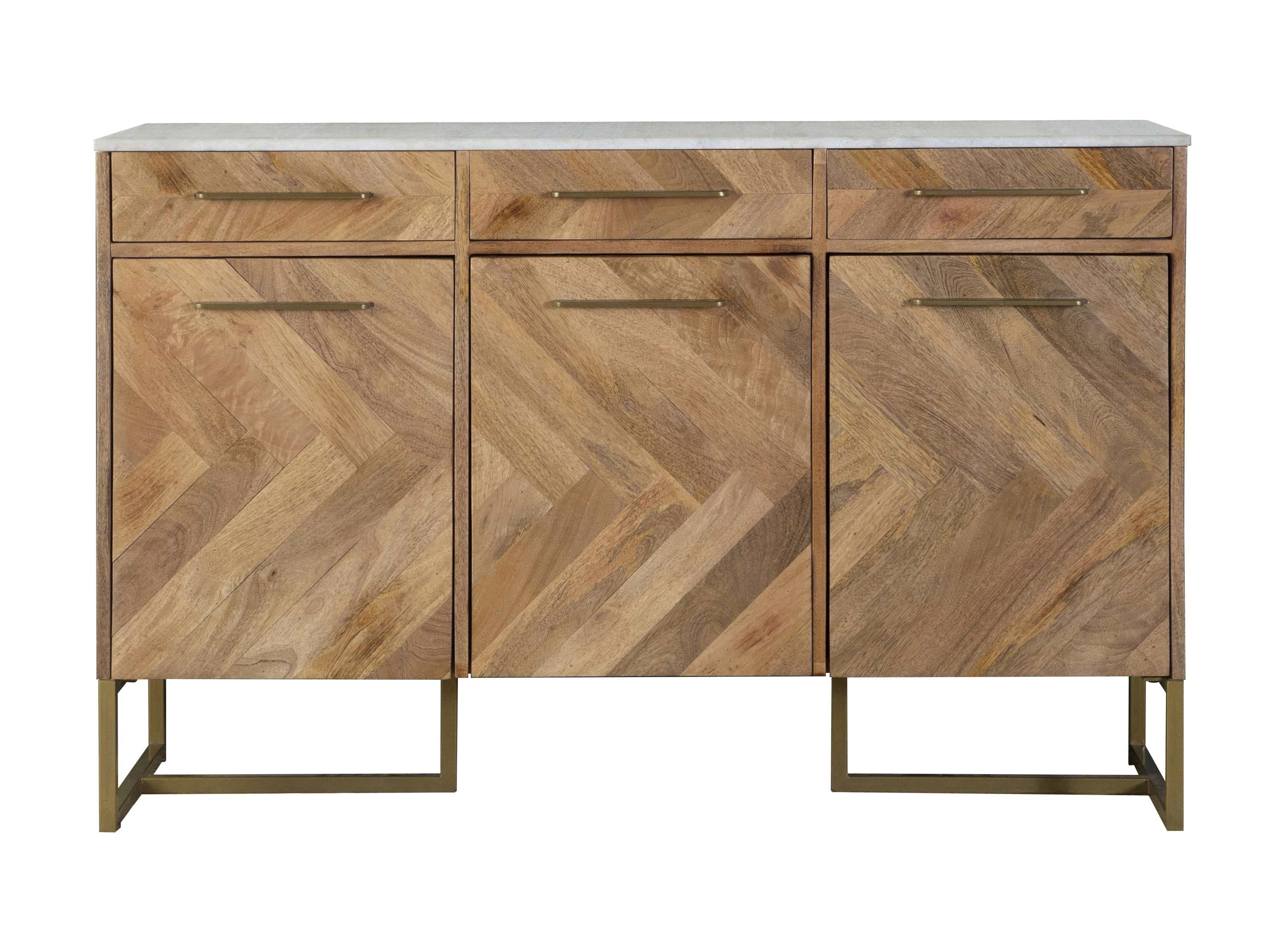 Keaton Natural & Antique Gold 3 Door Accent Cabinet w/ Marble Top - Image 2