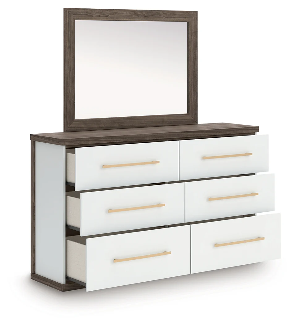 Kendanport Brown/White Queen Upholstered Platform Bed, Dresser and Mirror (Online Special Price) - Image 4