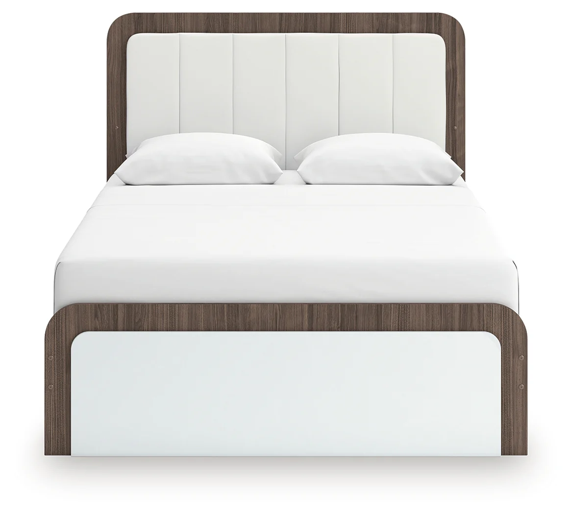 Kendanport Brown/White Queen Upholstered Platform Bed, Dresser and Mirror (Online Special Price) - Image 9