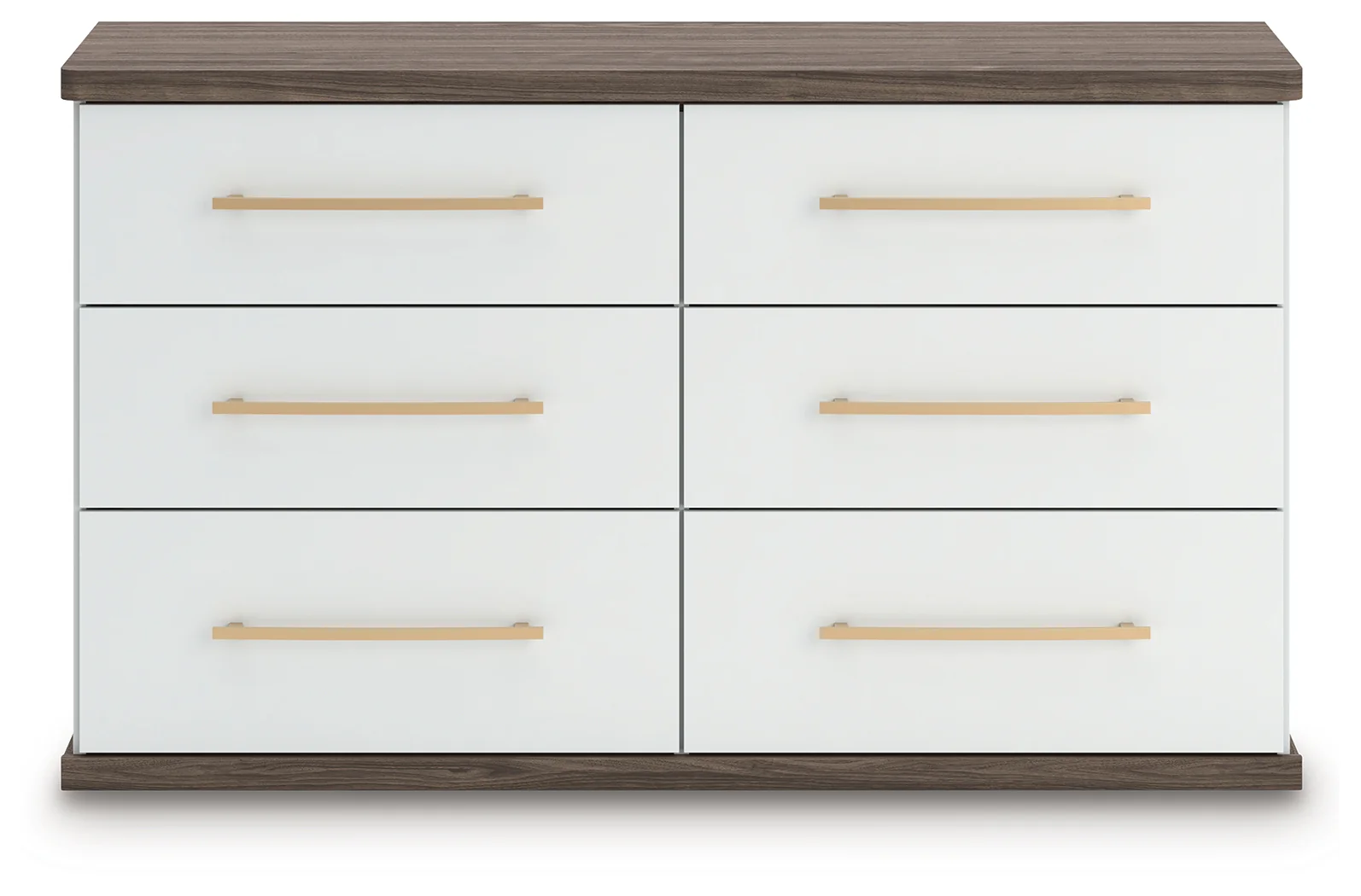 Kendanport White/Brown Queen Upholstered Bed, Dresser and Nightstand - Image 2