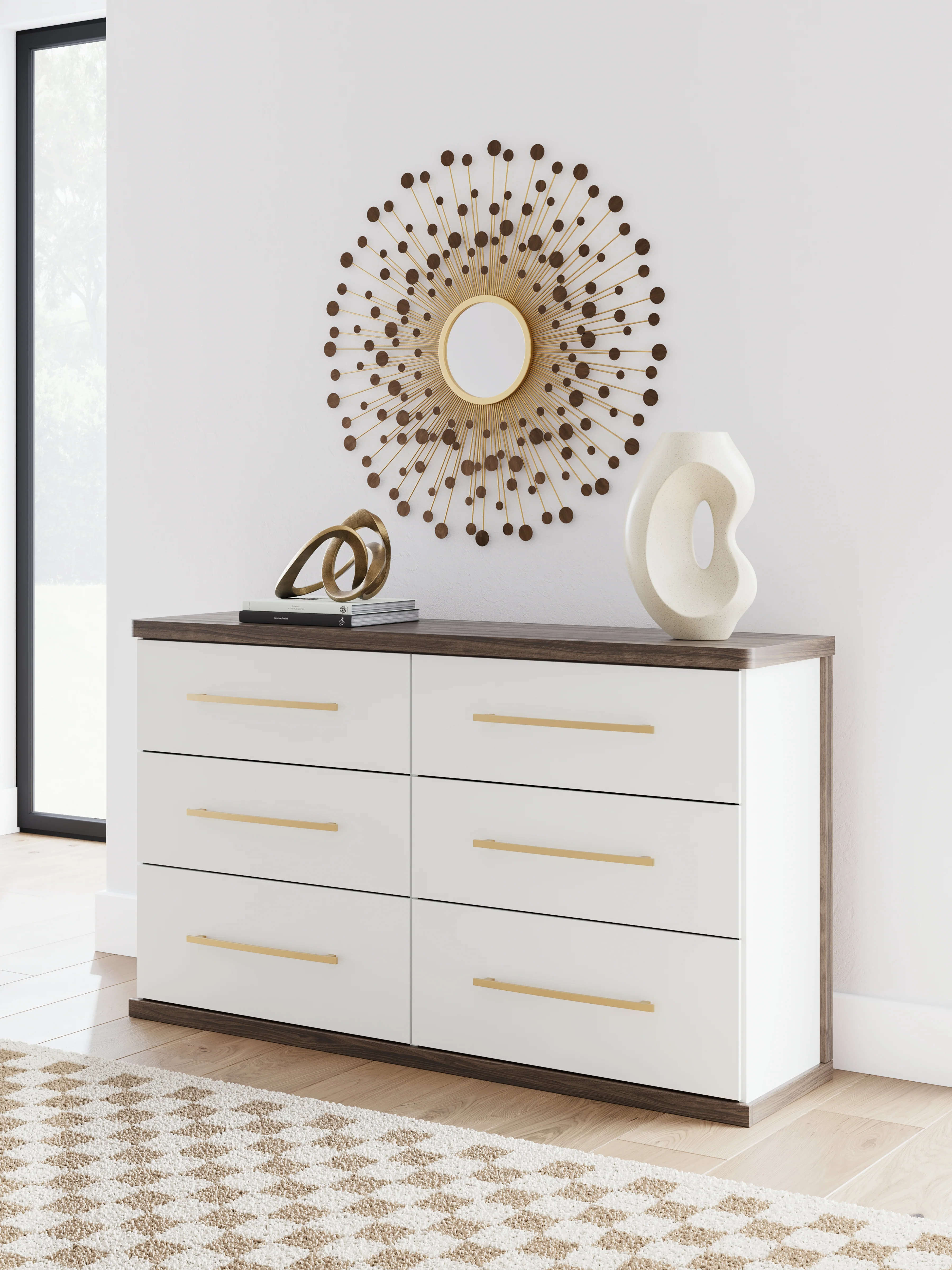 Kendanport White/Brown Queen Upholstered Bed, Dresser and Nightstand - Image 26