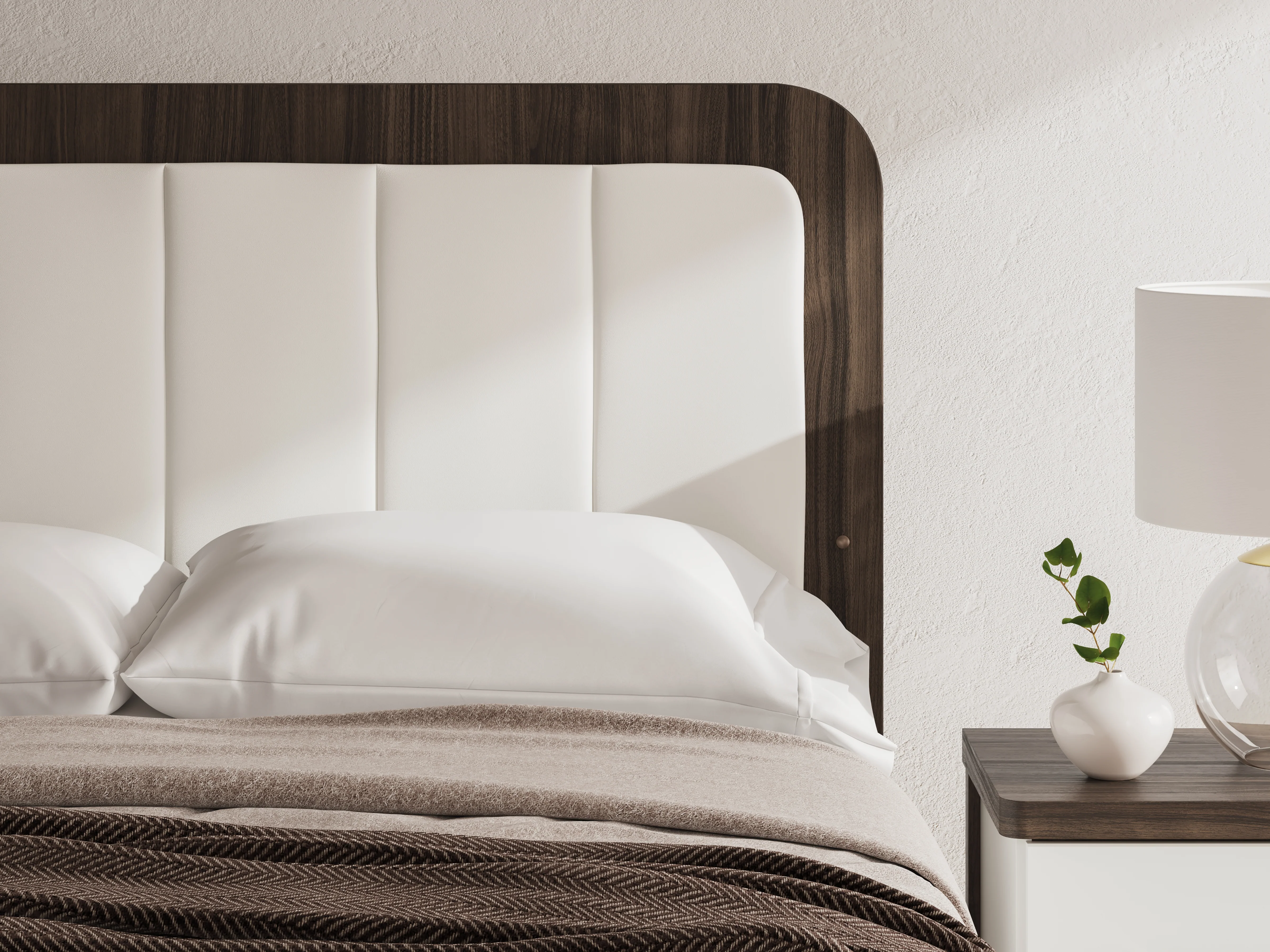 Kendanport White/Brown Queen Upholstered Bed, Dresser, Mirror and Nightstand - Image 27