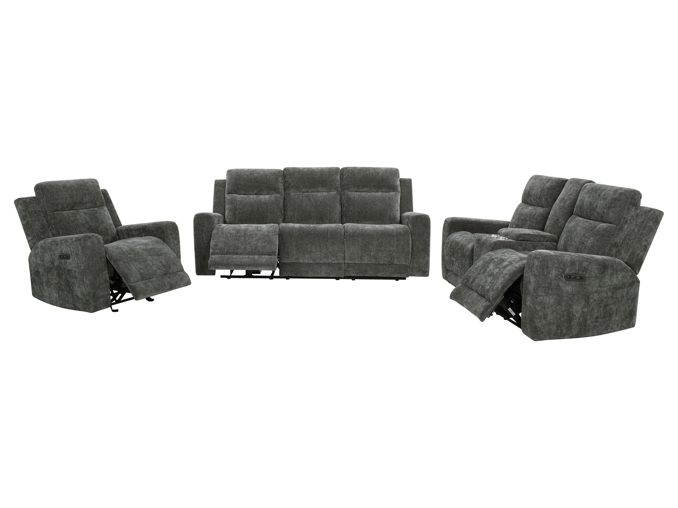 Kennett Dark Grey 3-piece Chenille Power Reclining Sofa Set