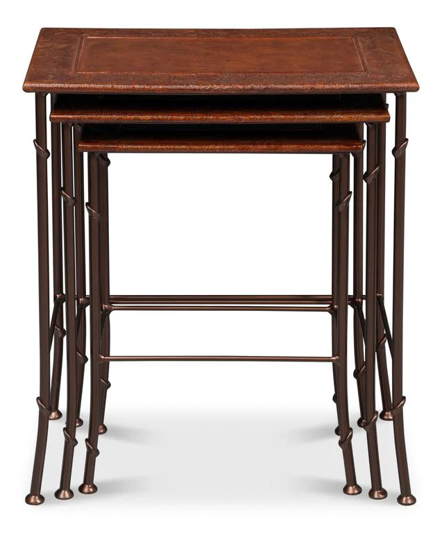 Kew Gardens Brown Leather Nesting Tables - Image 8