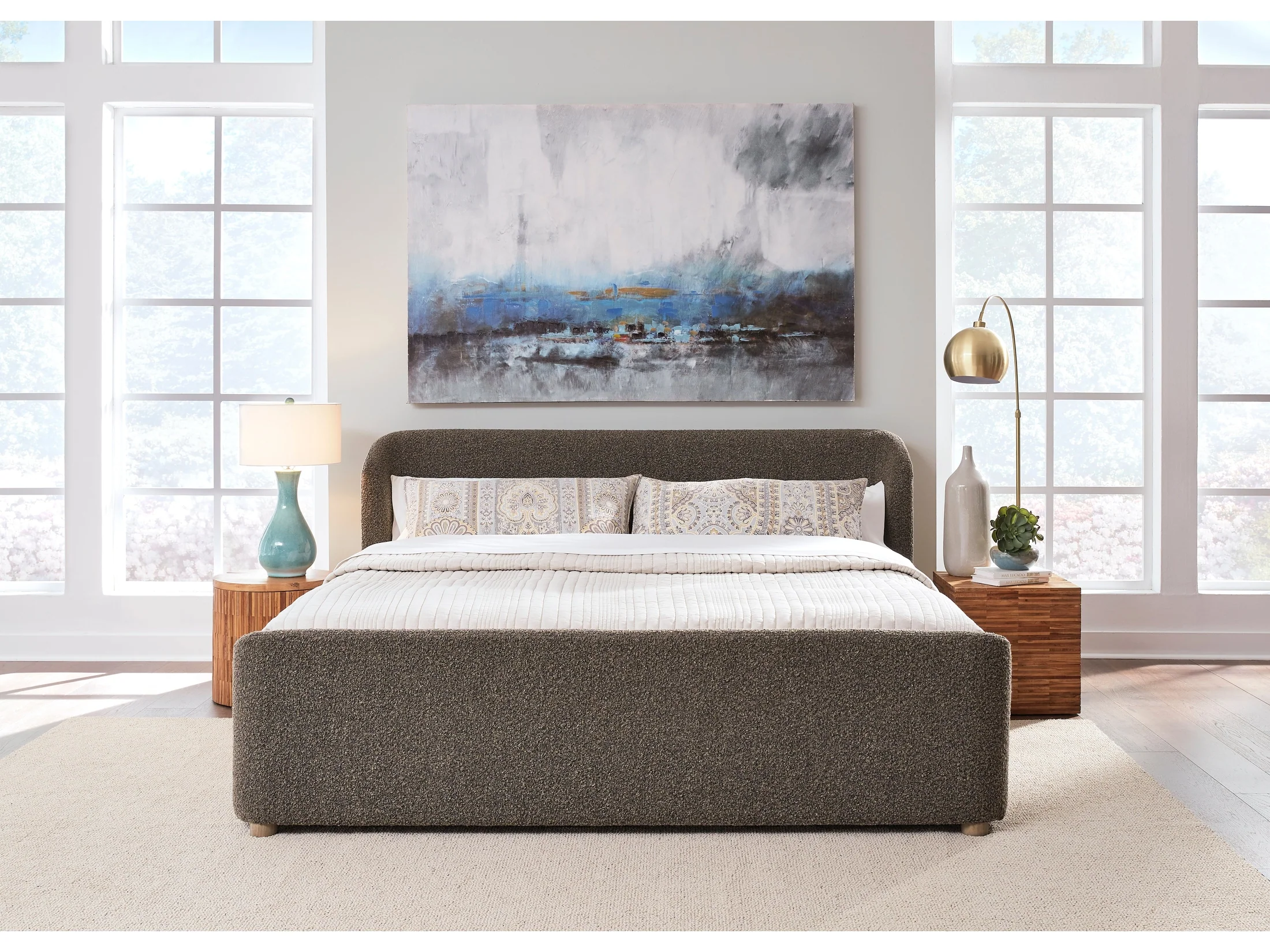Kiki Upholstered Eastern King Platform Bed in Pumpernickel Boucle