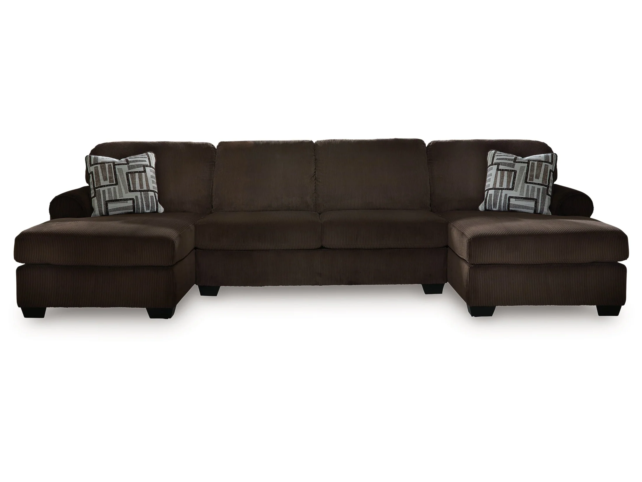 Kimlee Chocolate 3-Piece Sectional with Double Chaise - Image 3