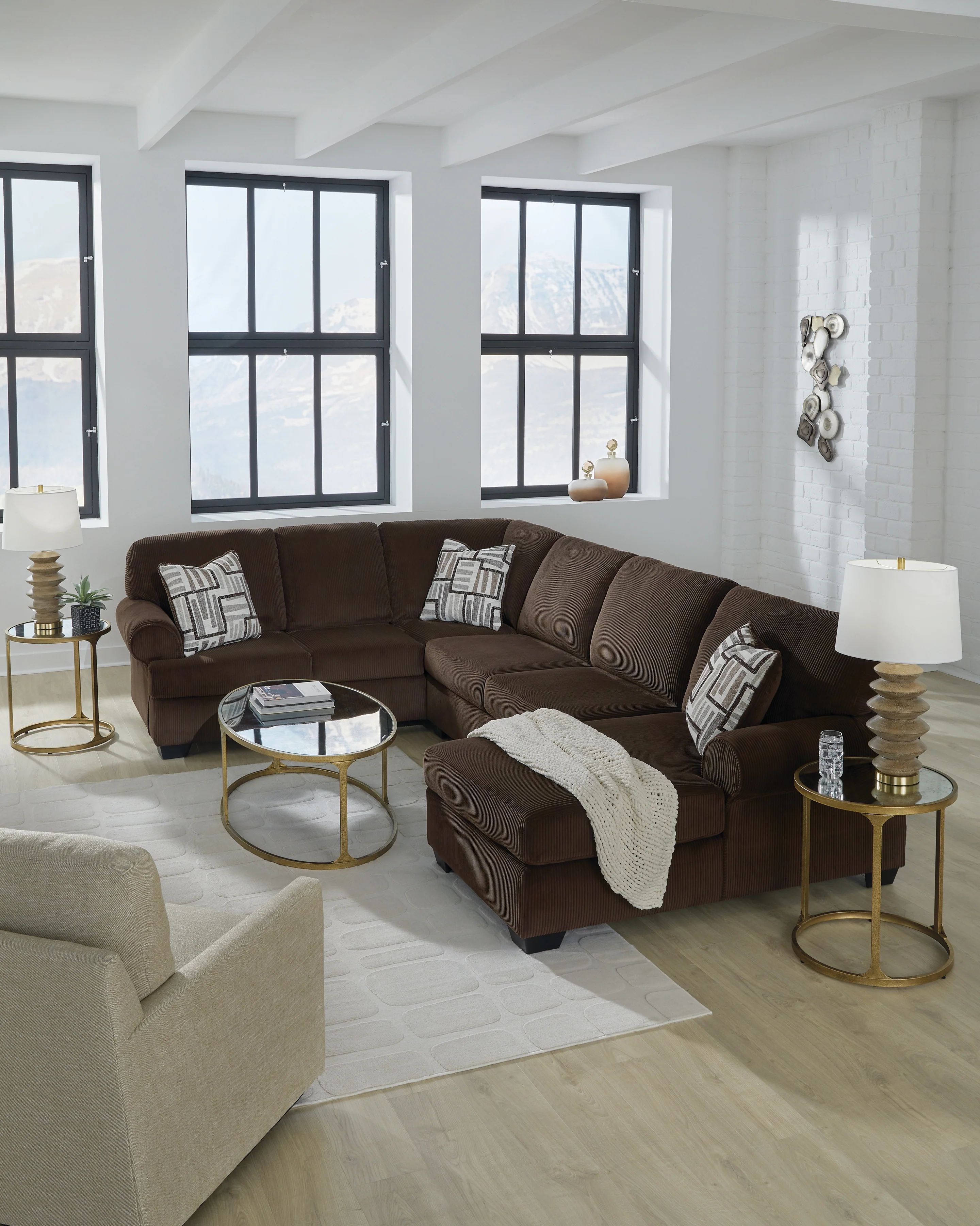 Kimlee Chocolate 3-Piece Sectional with Right Chaise - Image 2