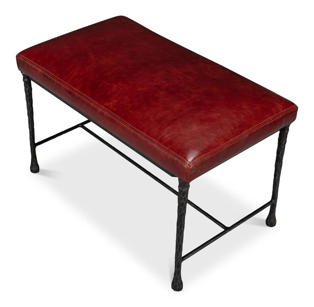 Kings Road Red Leather Bench - Image 9