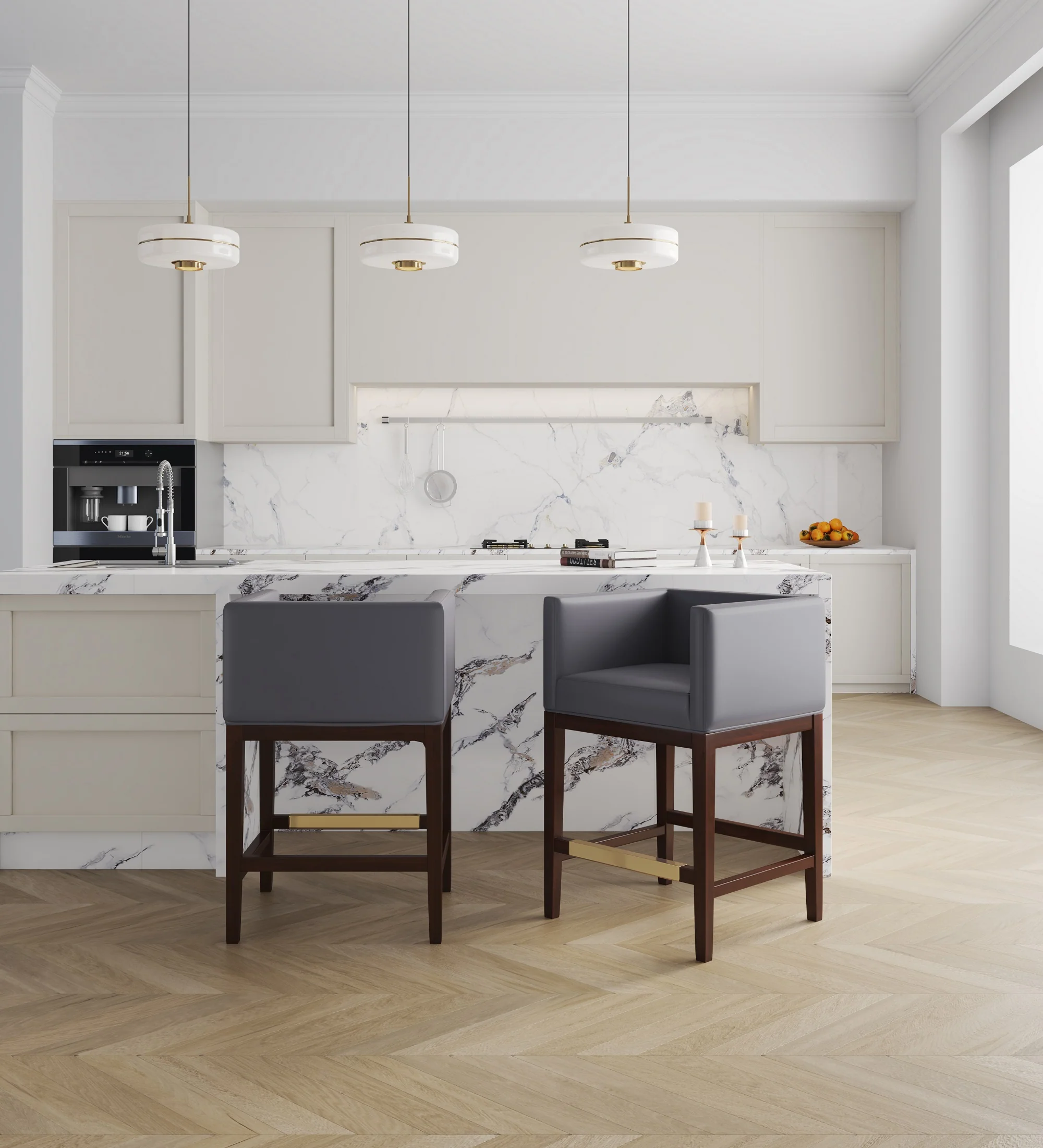 Kingsley Counter Stool in Grey and Dark Walnut - Image 2