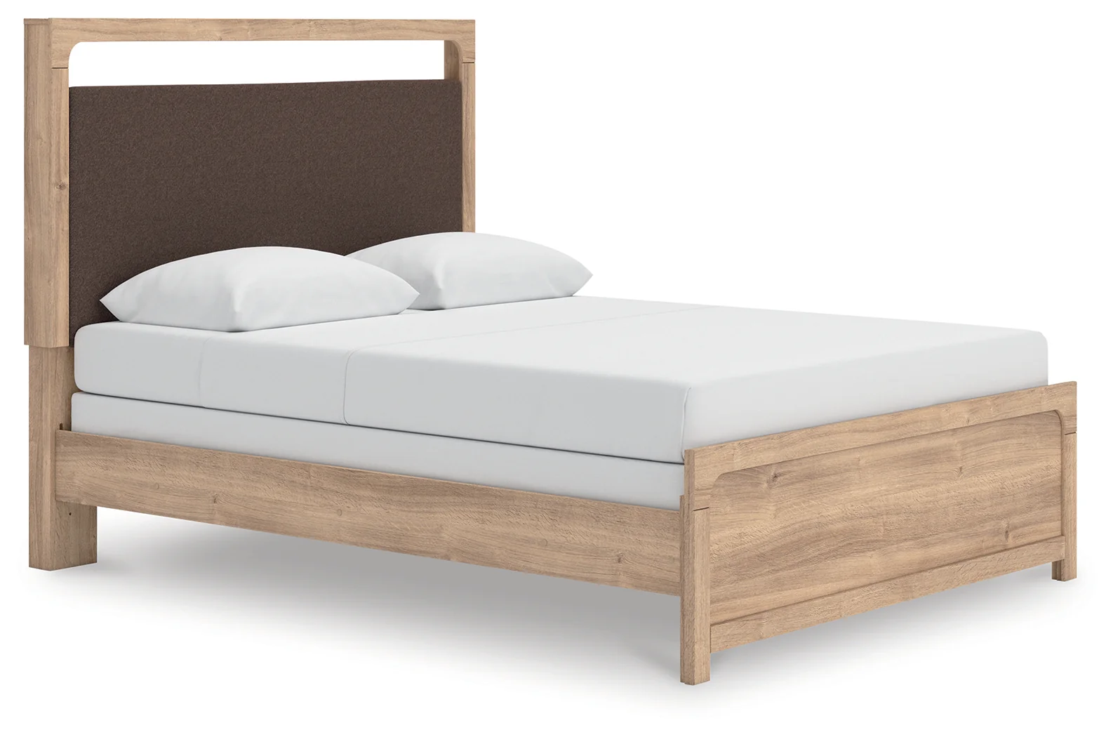 Kinlanni Tan/Brown Queen Upholstered Panel Bed, Dresser and Mirror - Image 10