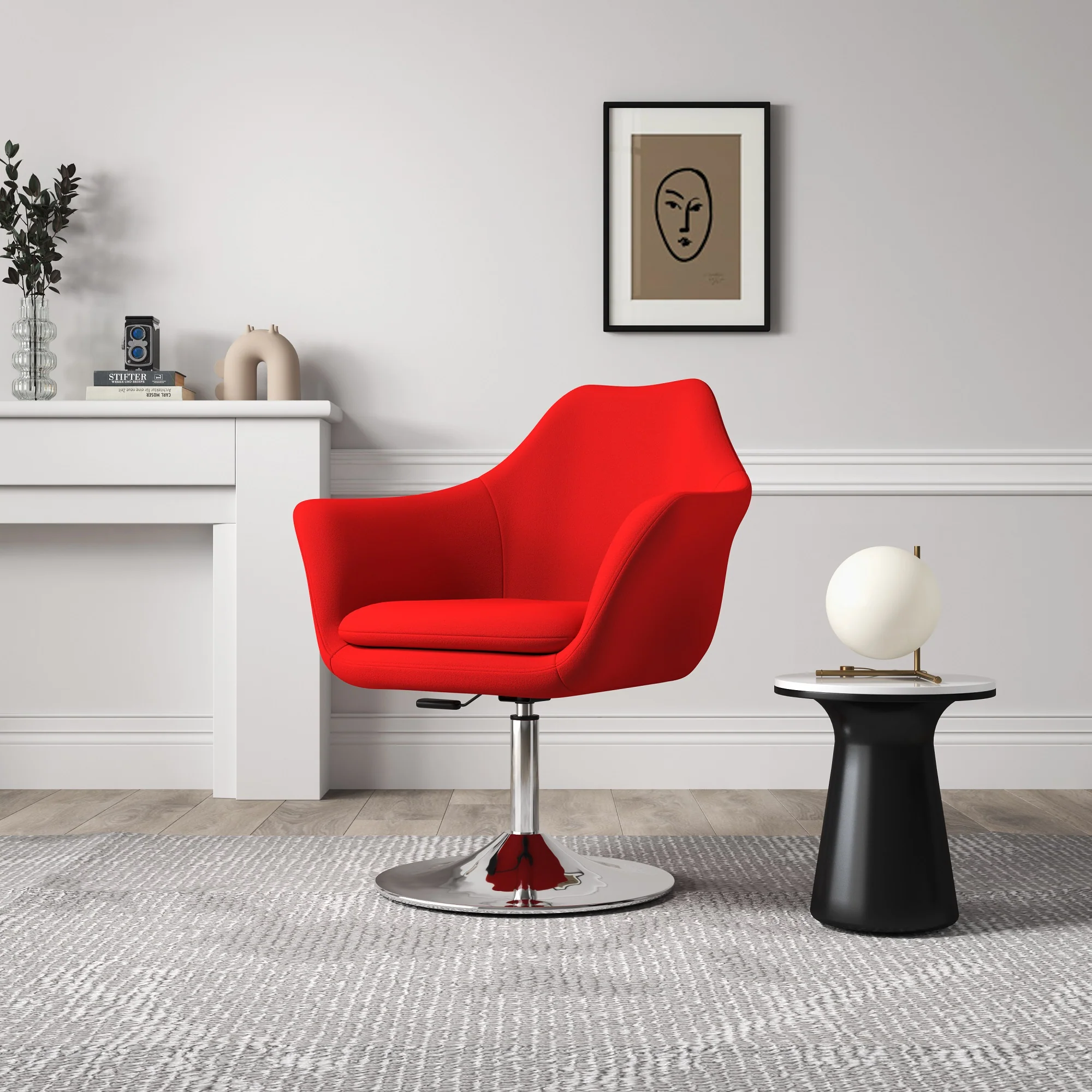 Kinsey Adjustable Height Swivel Accent Chair in Red and Polished Chrome - Image 2