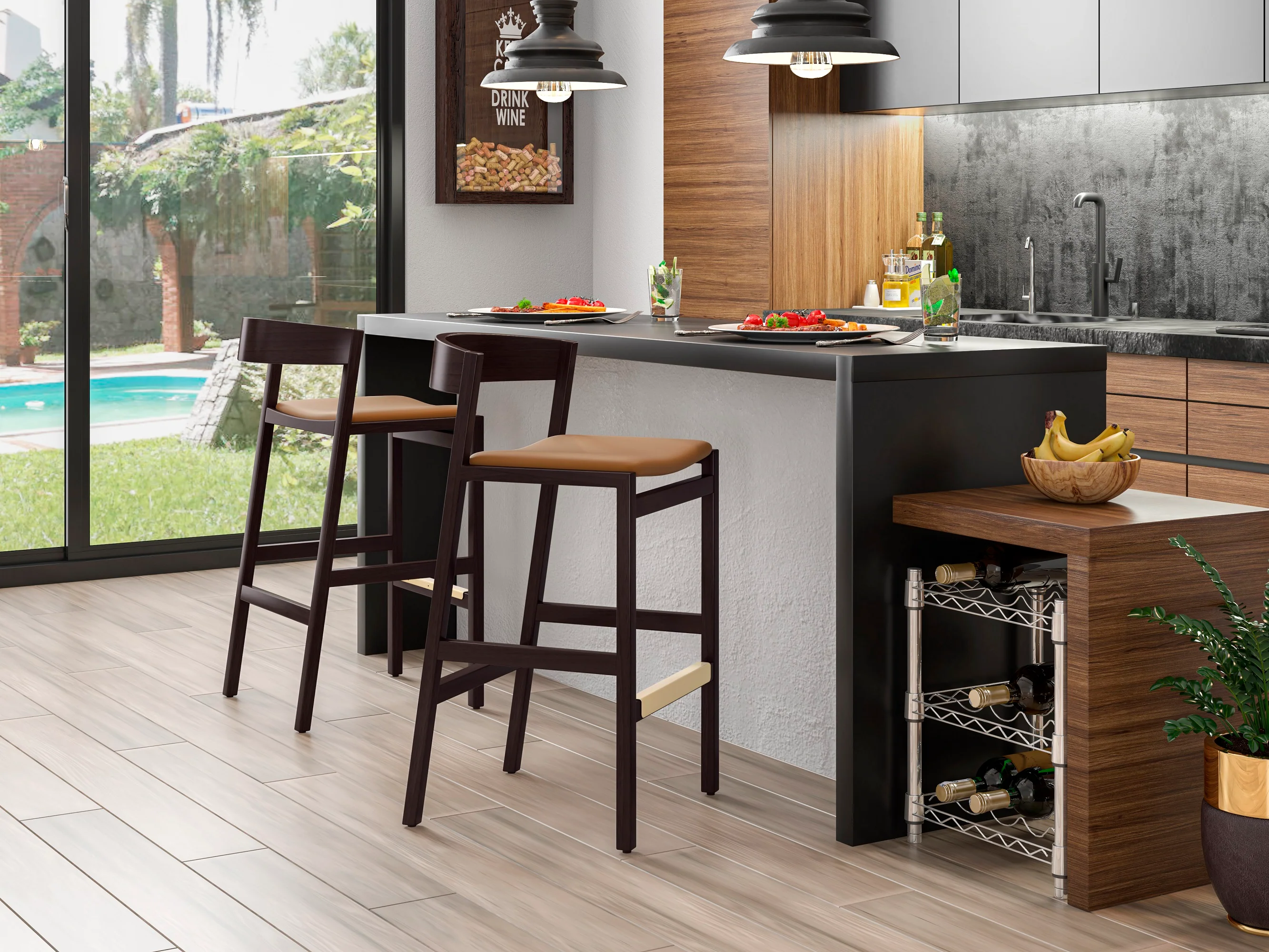 Klismos Barstool in Camel and Dark Walnut - Image 2